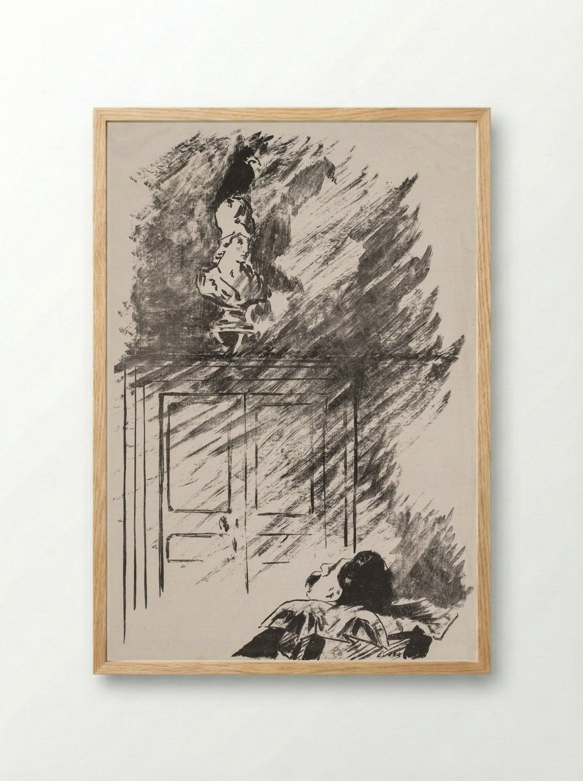 Perched upon a Bust of Pallas - Édouard Manet - Framed Print Wood