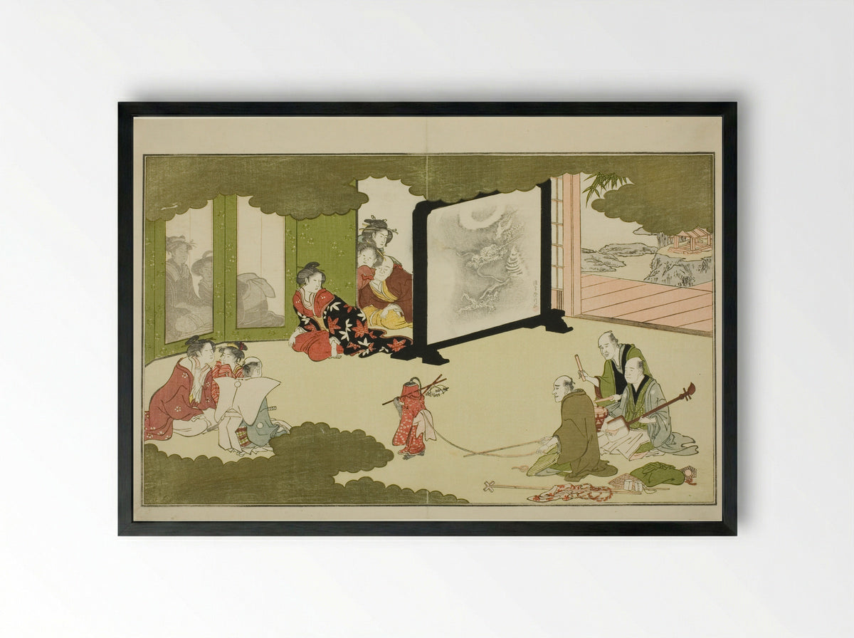Performance of a Trained Monkey - Kitagawa Utamaro - Framed Print Black