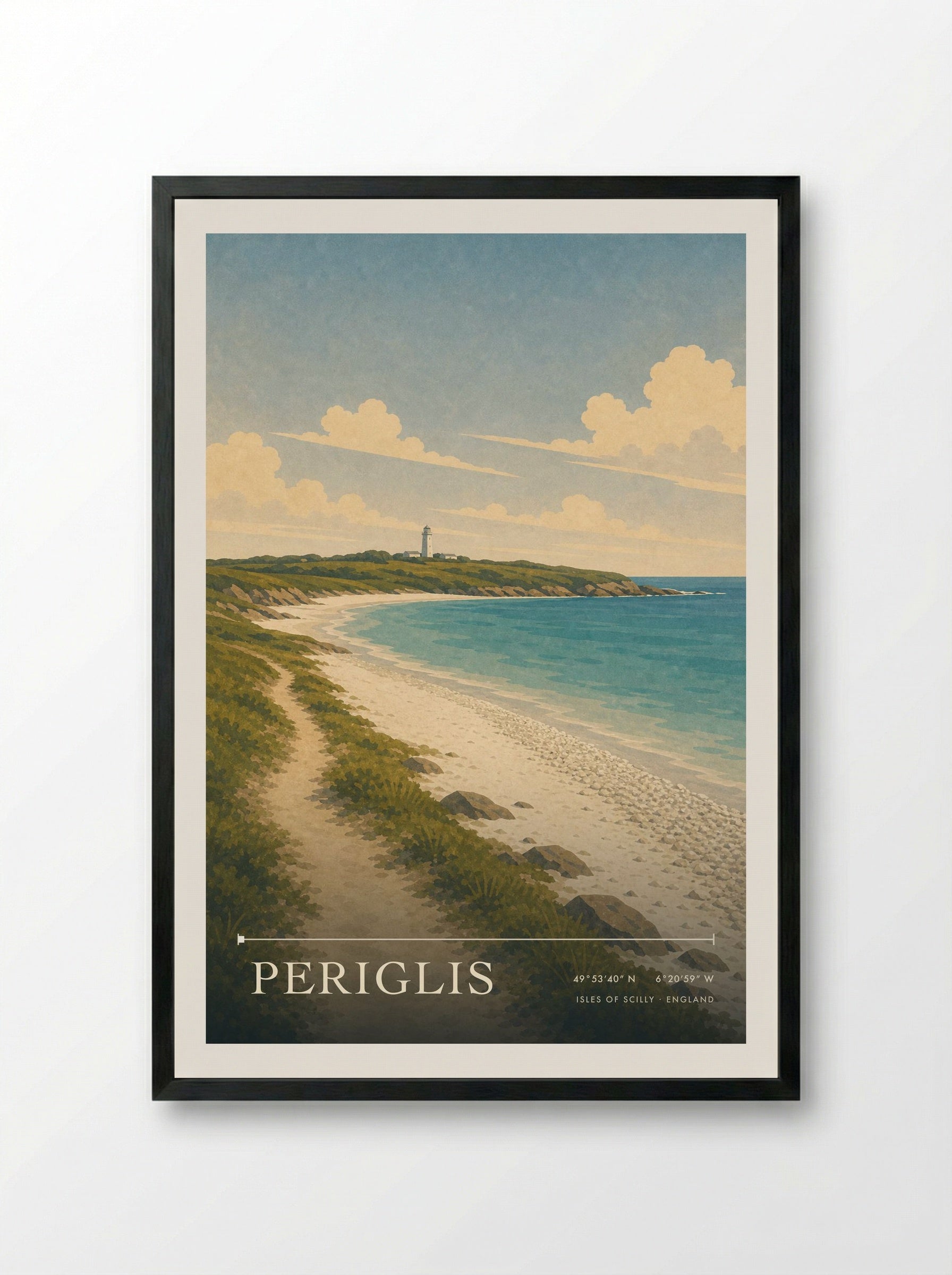 Periglis Isles of Scilly England Travel Poster - Framed Print Black