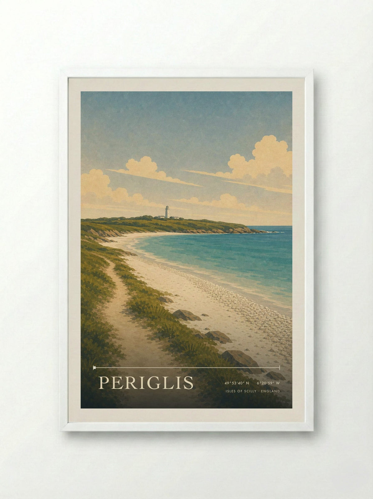 Periglis Isles of Scilly England Travel Poster - Framed Print White