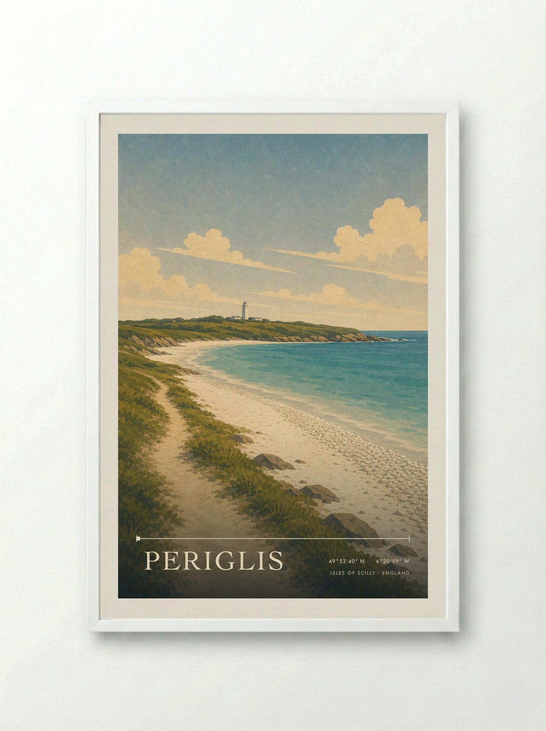 Periglis Isles of Scilly England Travel Poster - Framed Print White