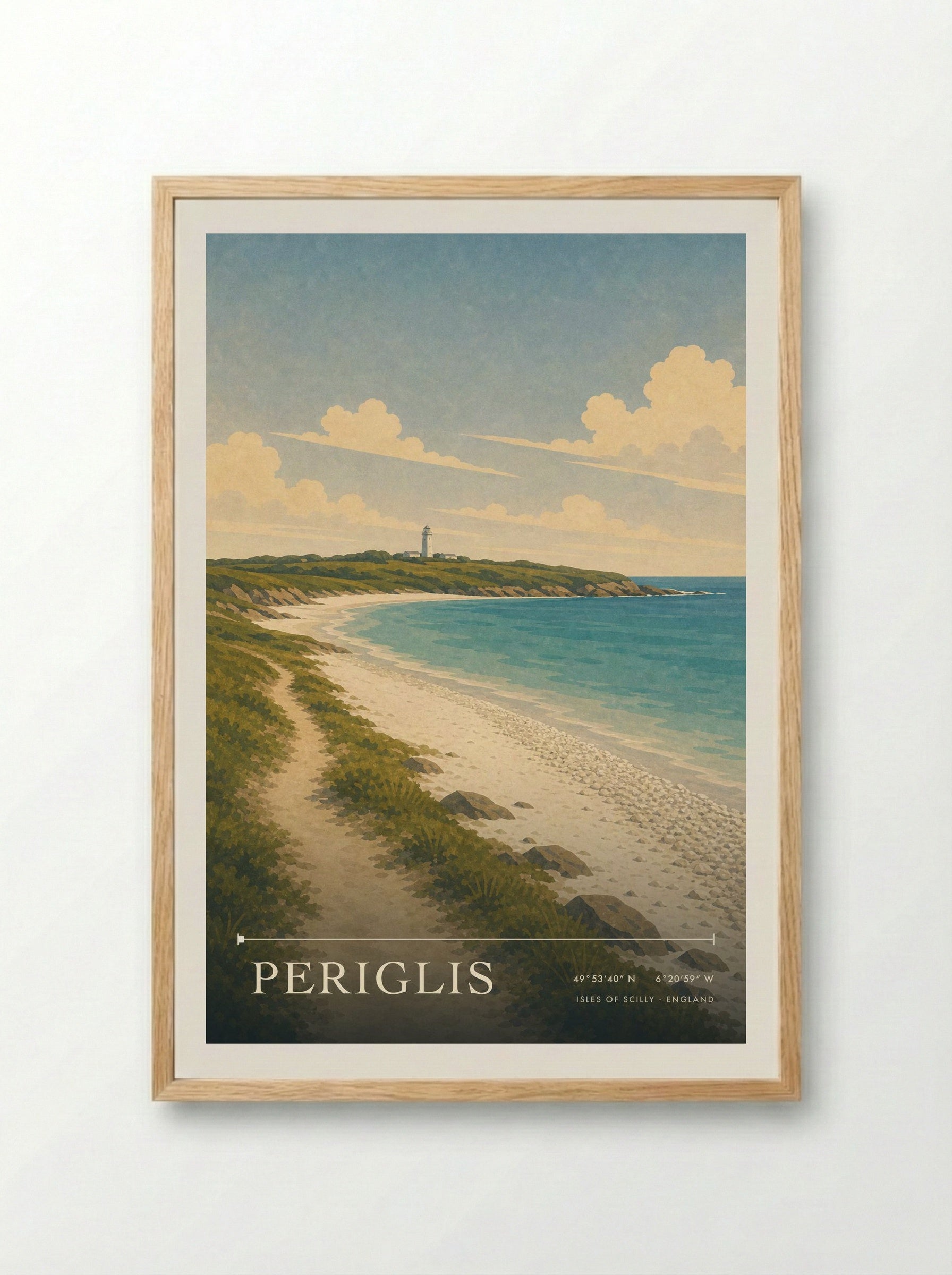 Periglis Isles of Scilly England Travel Poster - Framed Print Wood