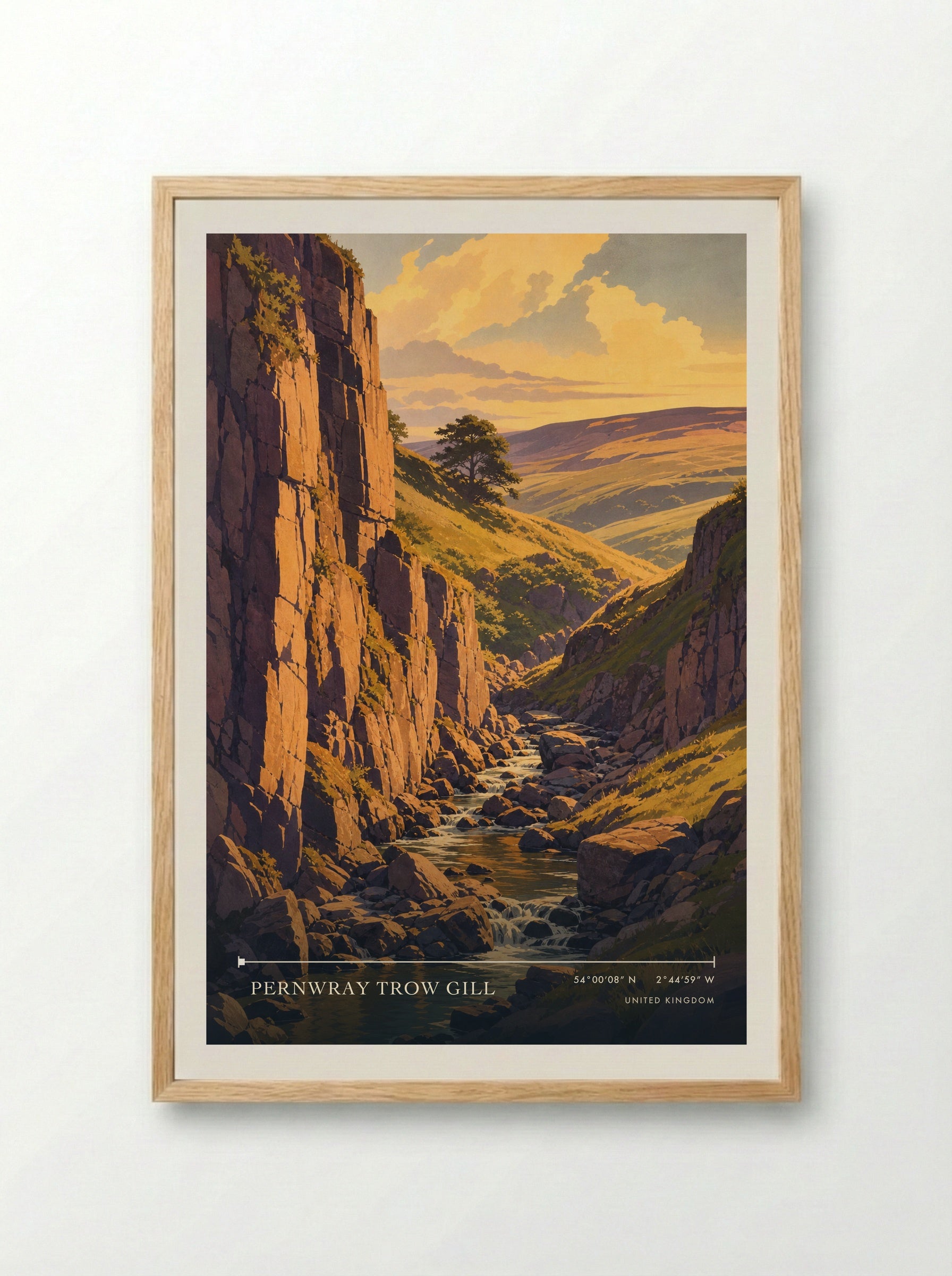 Pernwray Trow Gill United Kingdom Travel Poster - Framed Print Wood