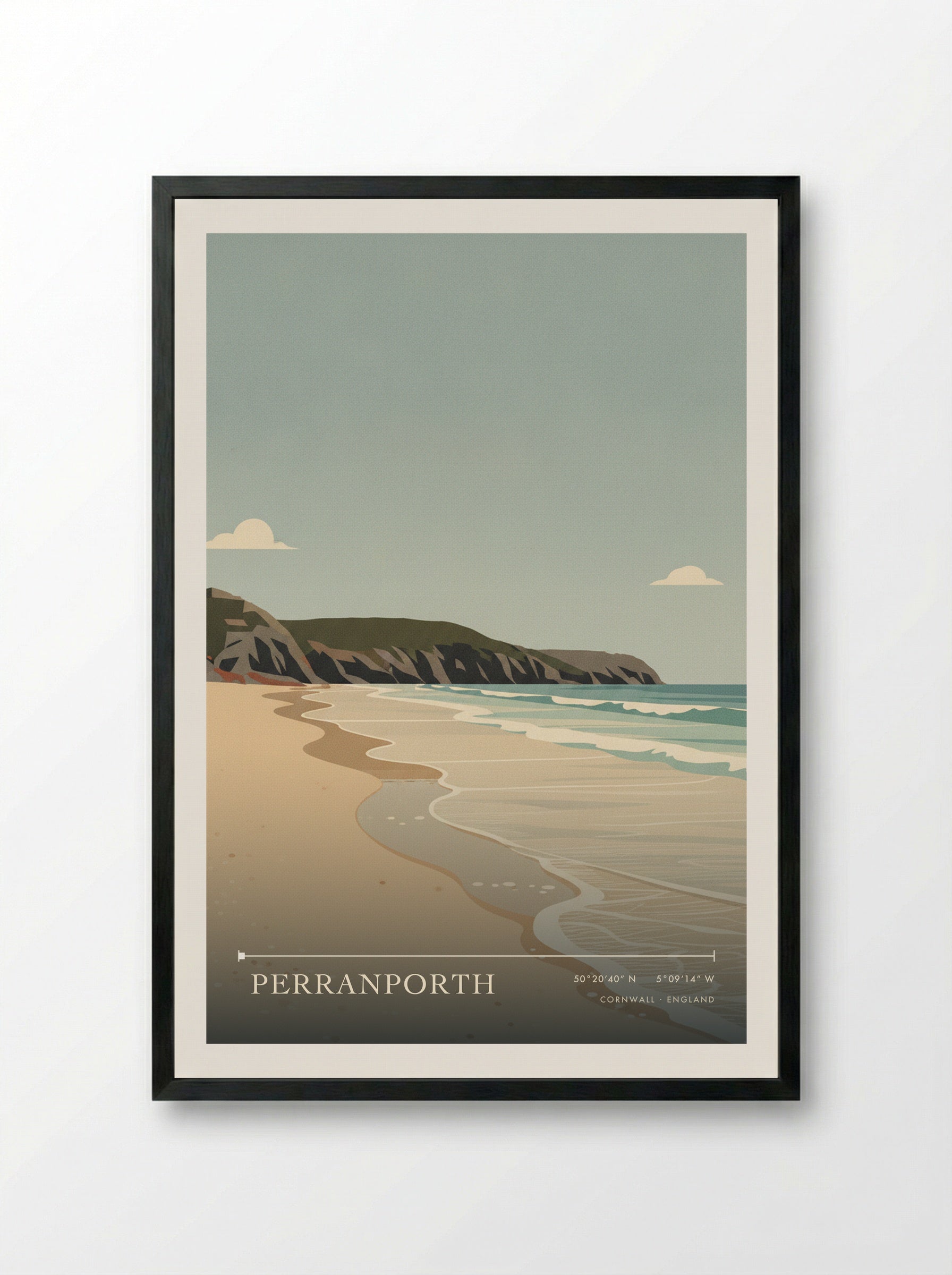 Perranporth Cornwall England Travel Poster - Framed Print Black