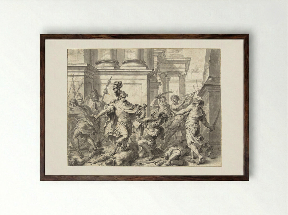 Perseus Showing the Head of Medusa - Godfried Maes - Framed Print Dark Wood