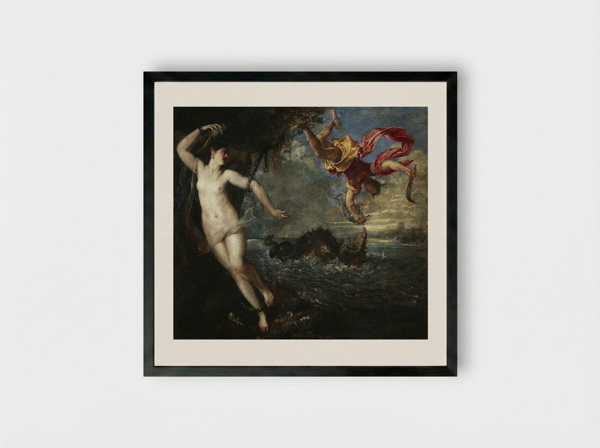 Perseus and Andromeda - Titian - Framed Print Black