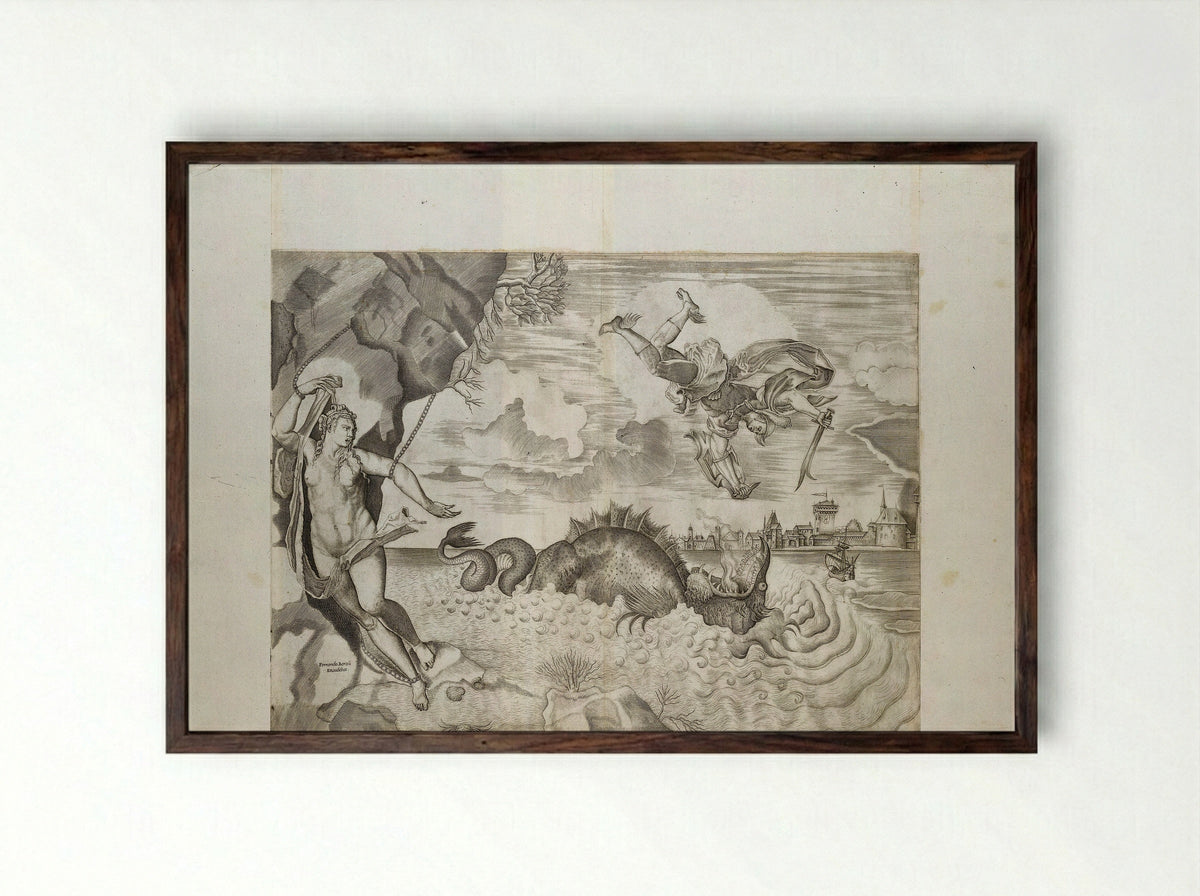Perseus and Andromeda - Giulio Sanuto - Framed Print Dark Wood