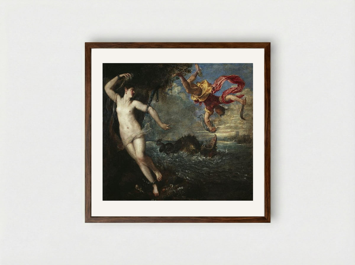 Perseus and Andromeda - Titian - Framed Print Dark Wood