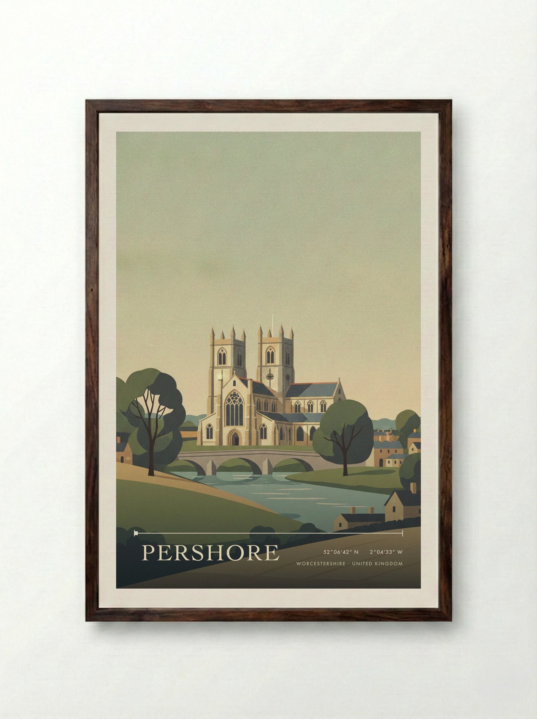 Pershore Worcestershire United Kingdom Travel Poster - Framed Print Dark Wood