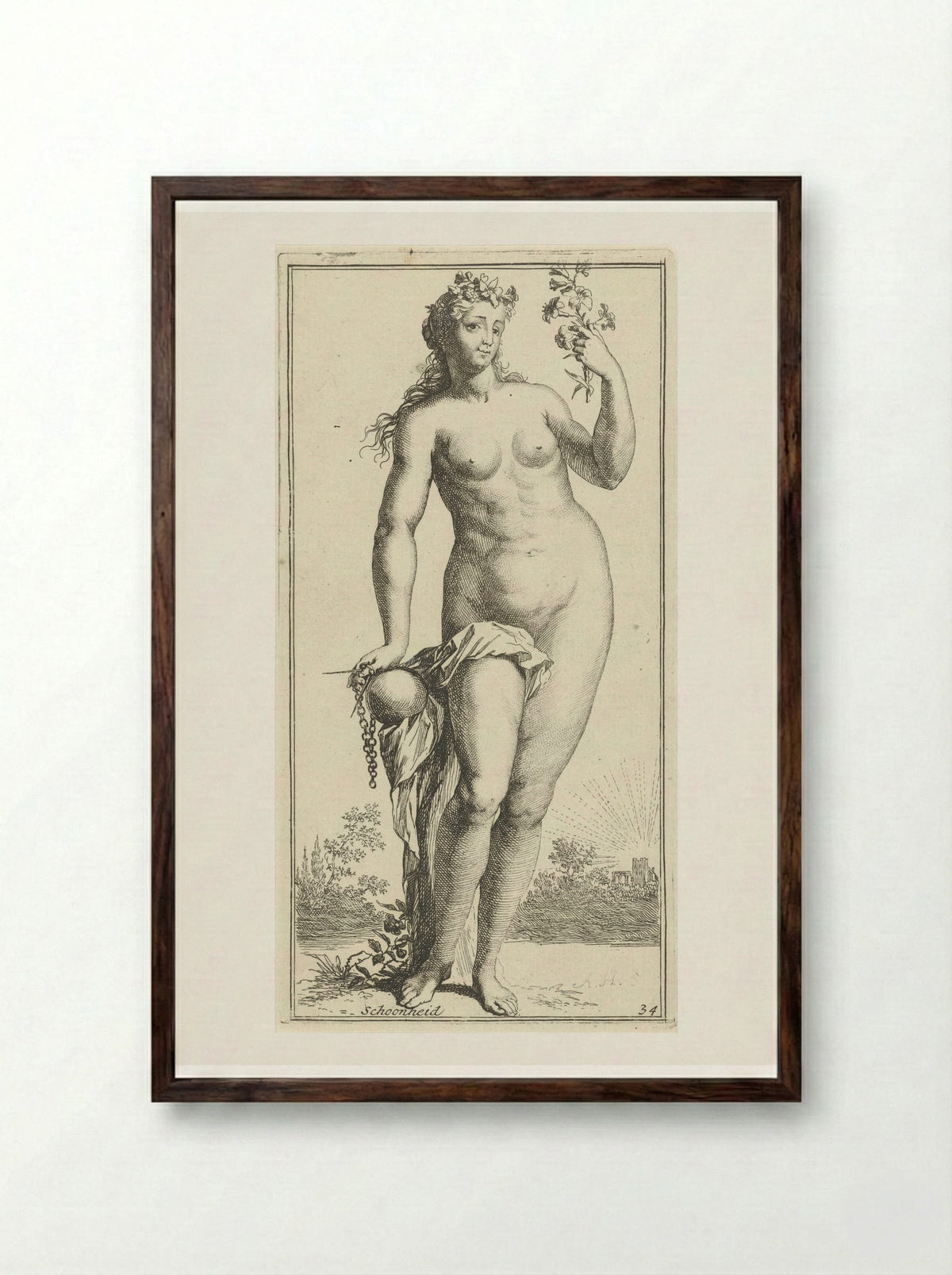 Personificatie van schoonheid - Leonard Schenk - Framed Print Dark Wood