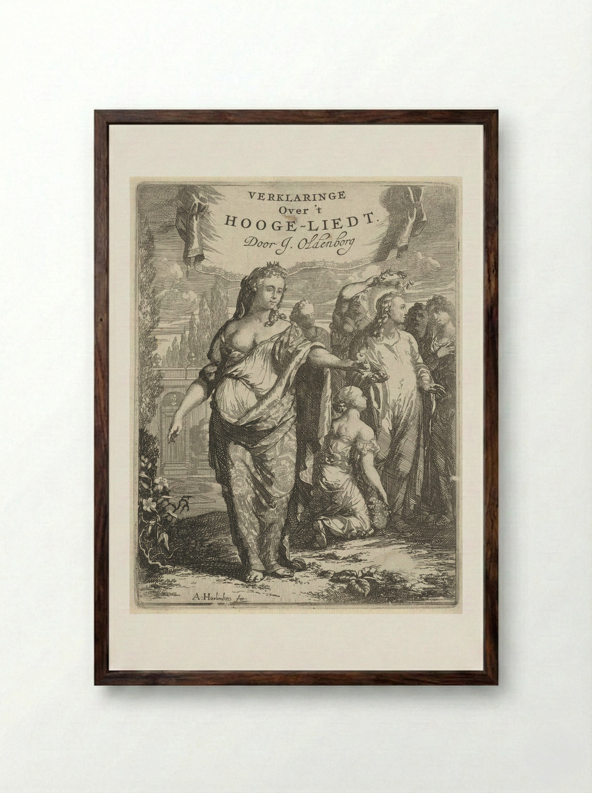 Personified Love and the Crowned Christ - Arnold Houbraken - Framed Print Dark Wood