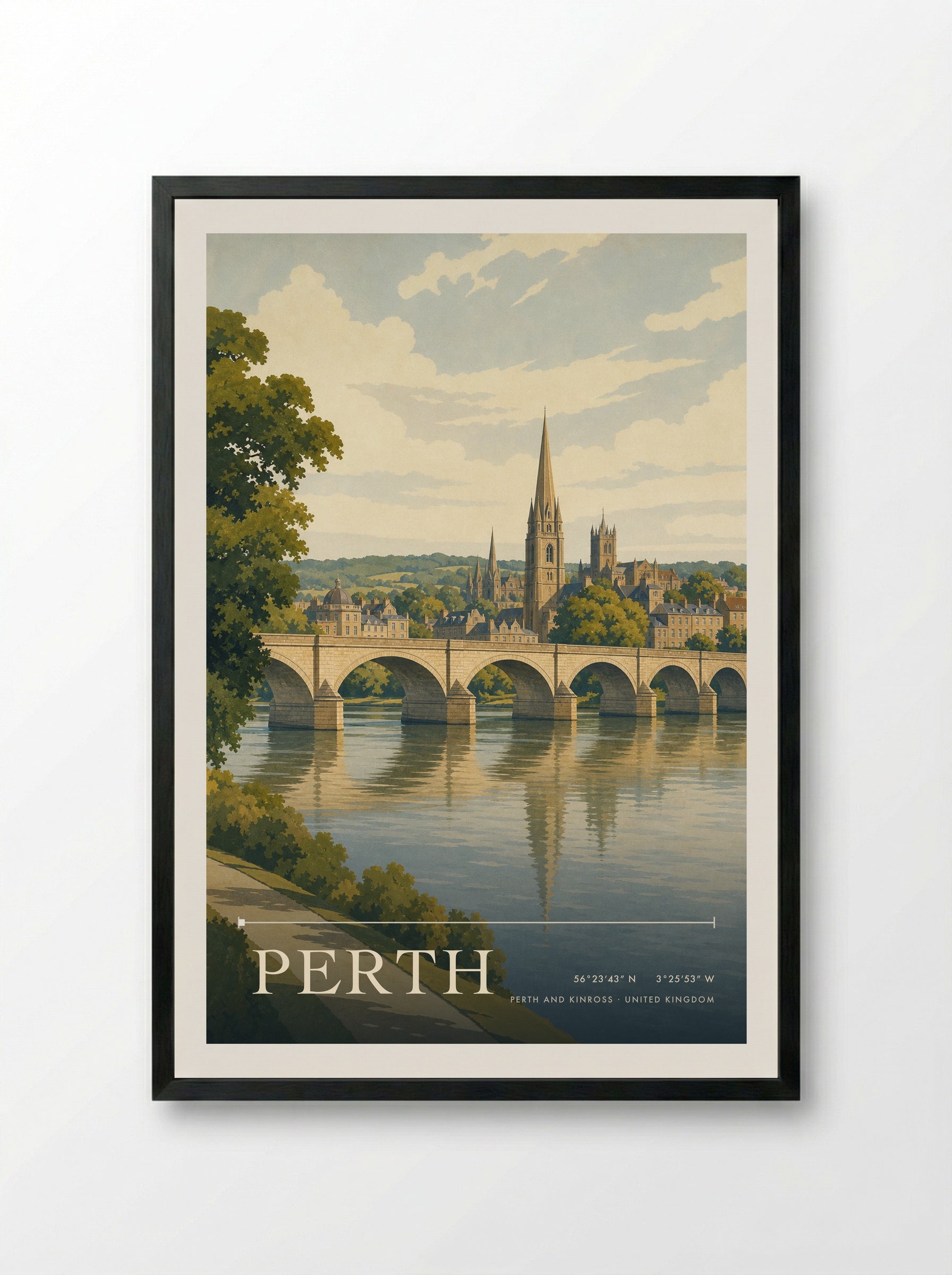 Perth Perth and Kinross United Kingdom Travel Poster - Framed Print Black