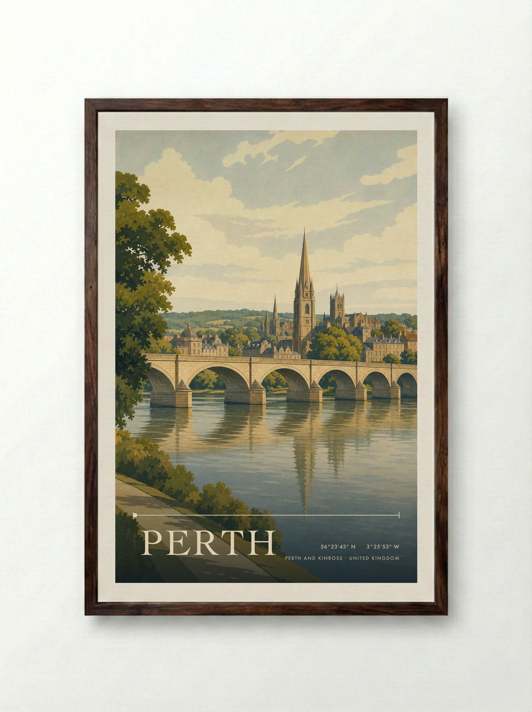 Perth Perth and Kinross United Kingdom Travel Poster - Framed Print Dark Wood
