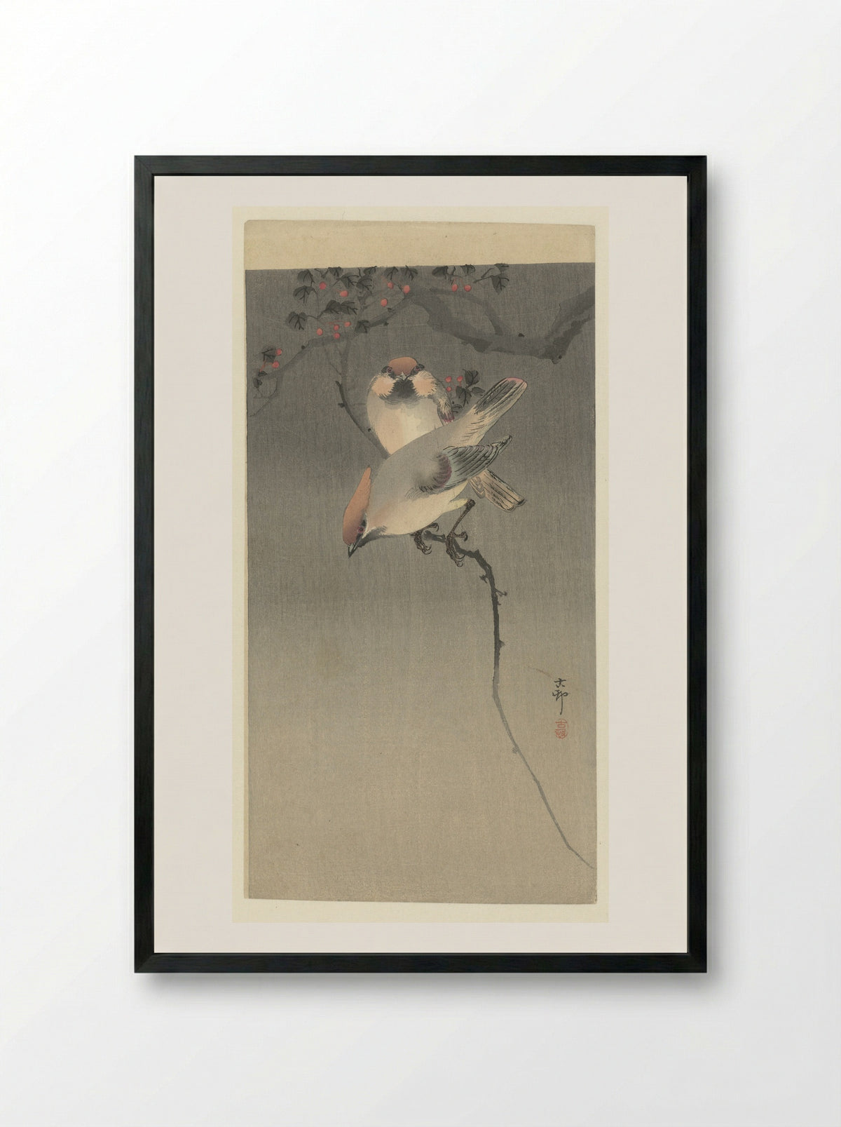 Pestvogels (Waxwings) - Matsuki Heikichi - Framed Print Black