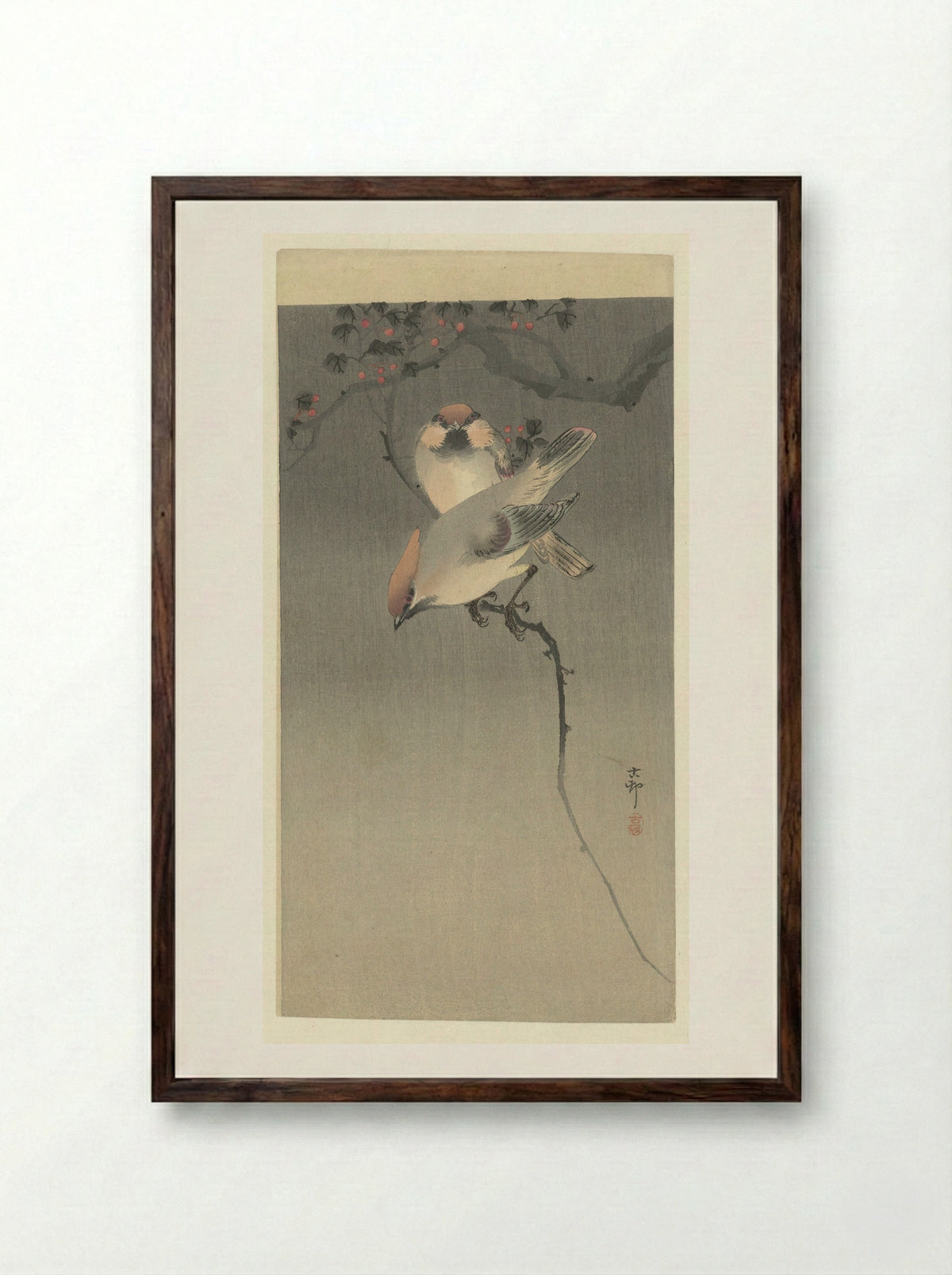 Pestvogels (Waxwings) - Matsuki Heikichi - Framed Print Dark Wood