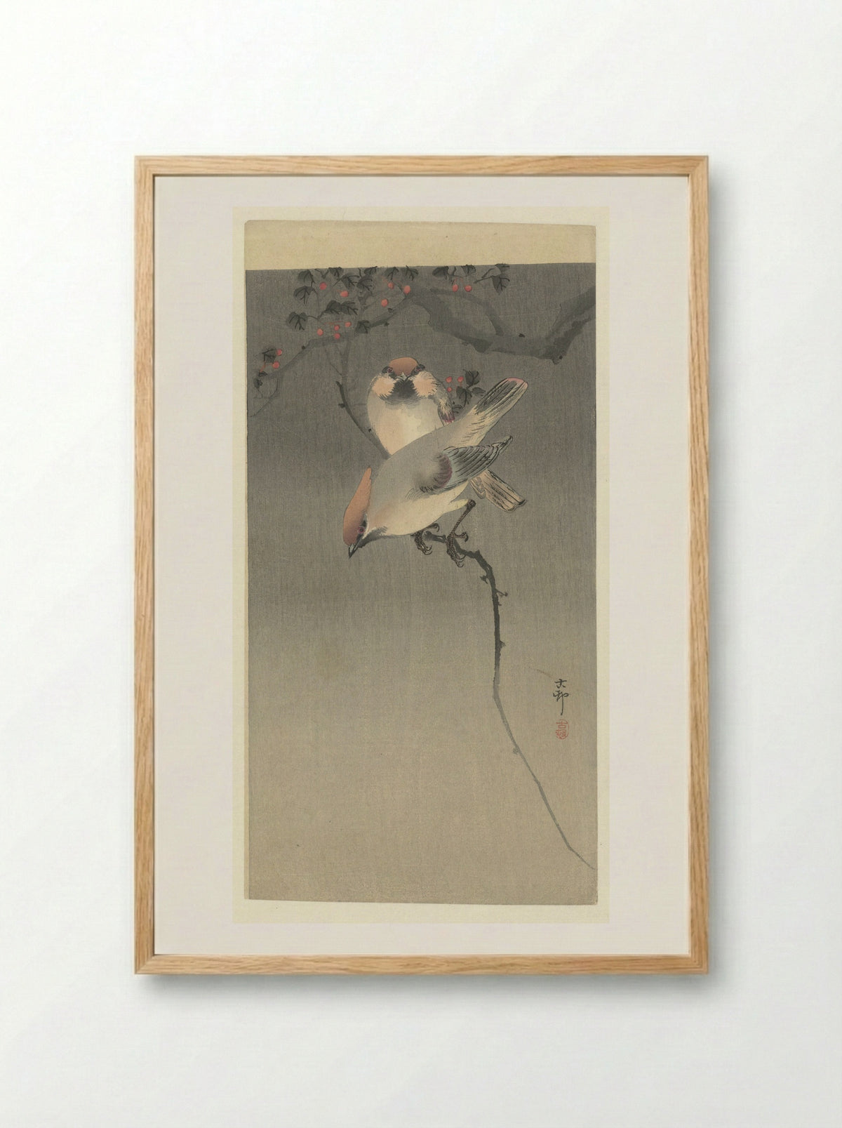 Pestvogels (Waxwings) - Matsuki Heikichi - Framed Print Wood