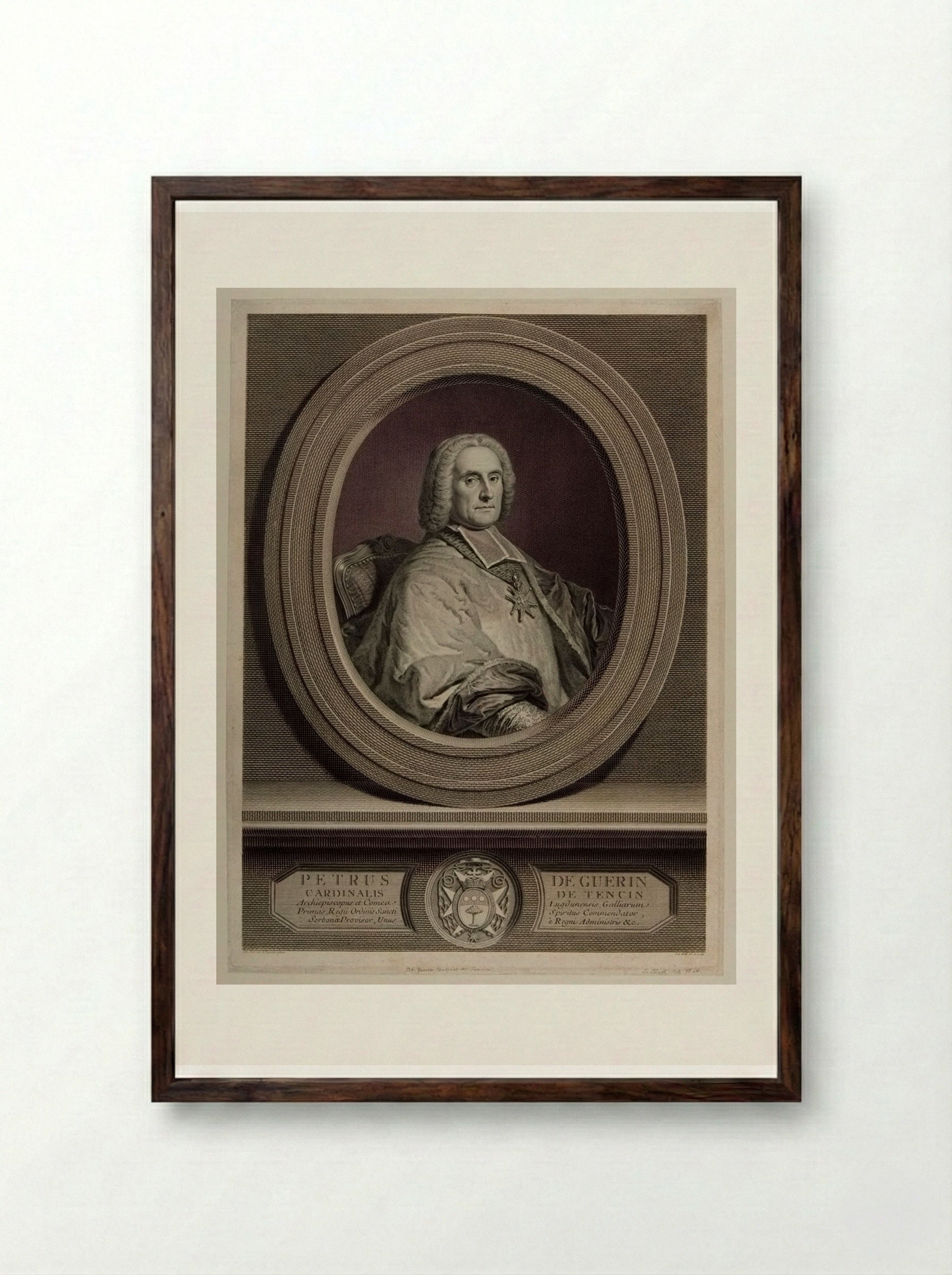 Peter de Guerin, Cardinal of Tencin - Johann Georg Wille - Framed Print Dark Wood