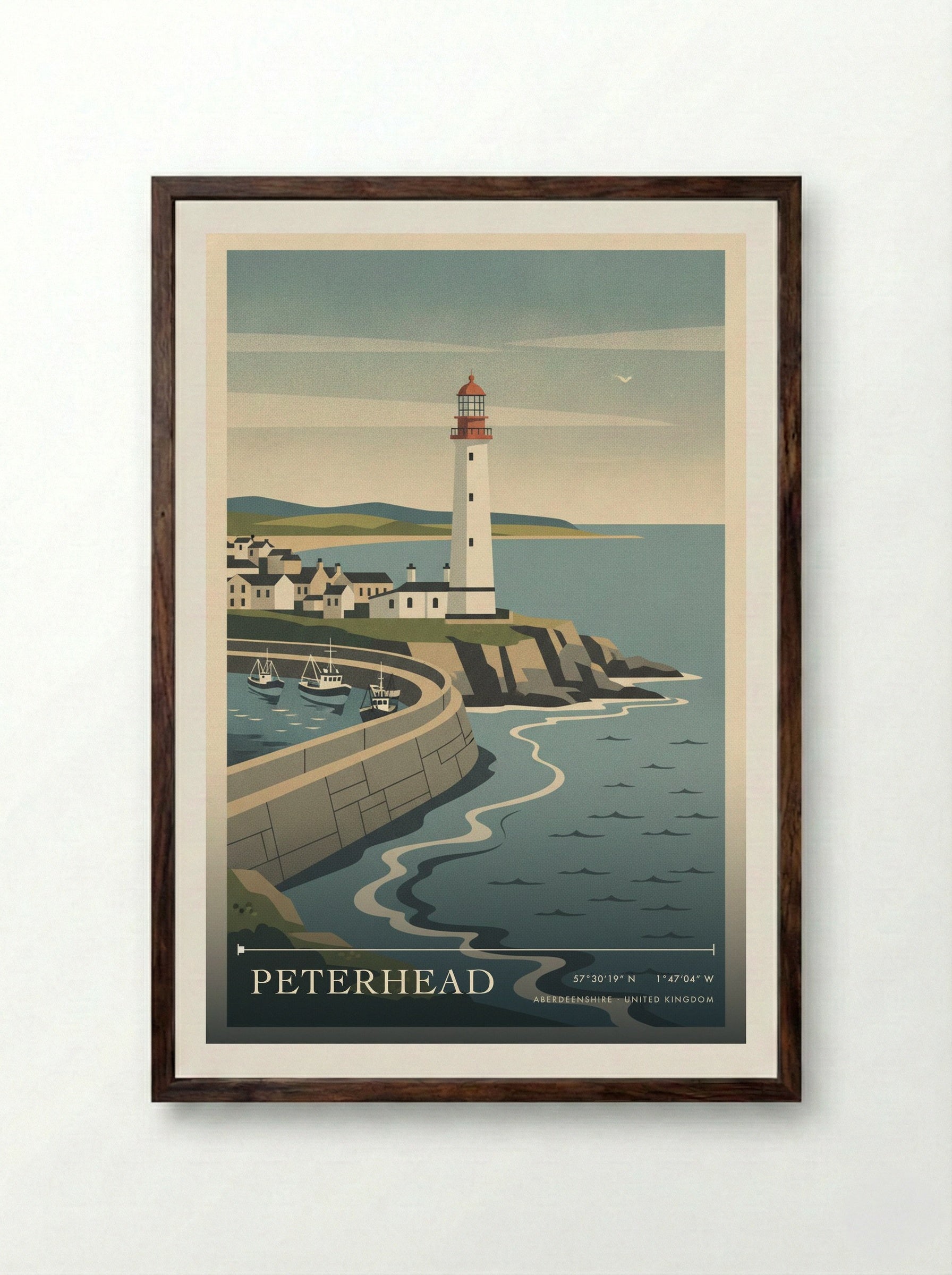 Peterhead Aberdeenshire United Kingdom Travel Poster - Framed Print Dark Wood