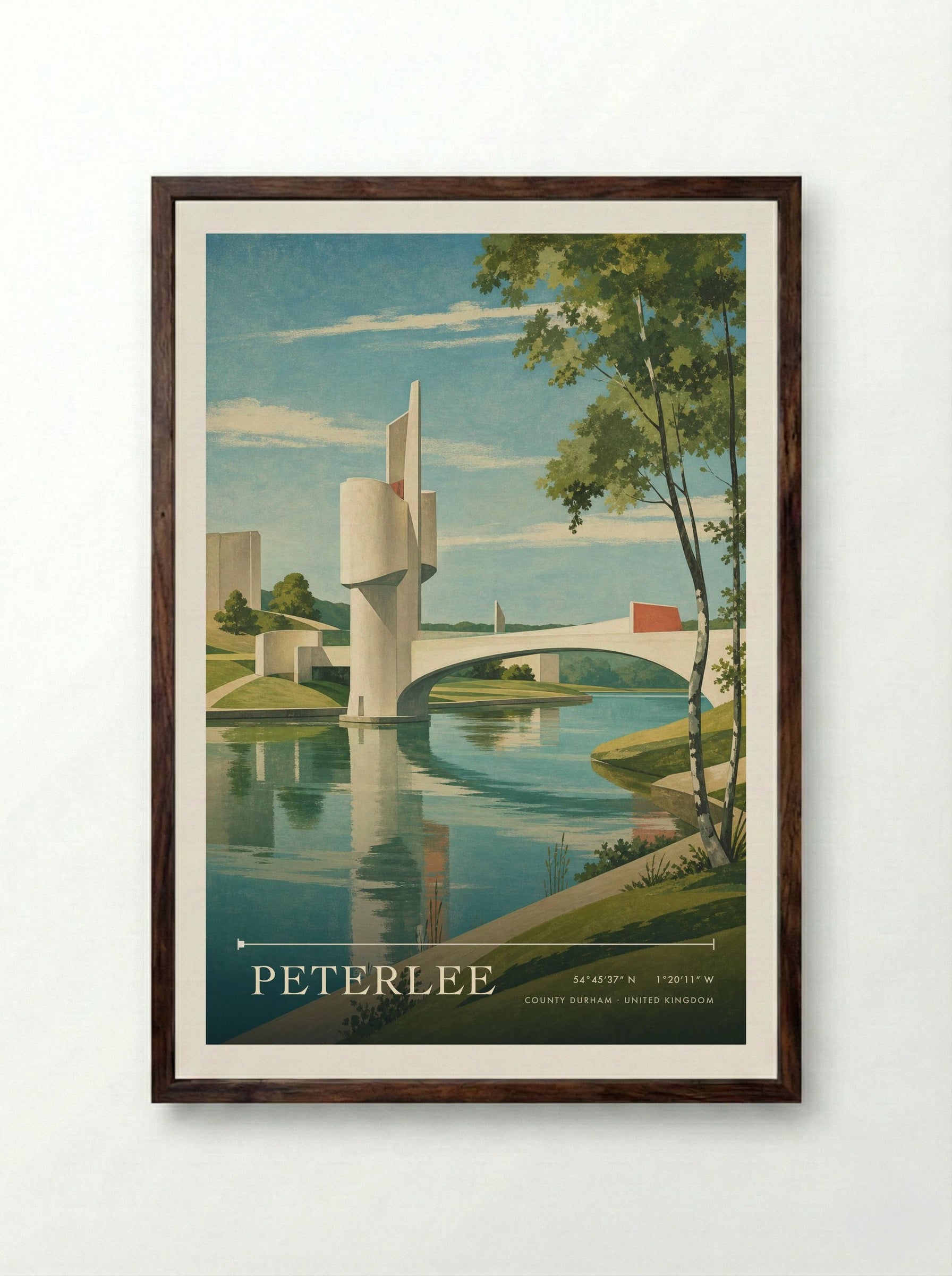 Peterlee County Durham United Kingdom Travel Poster - Framed Print Dark Wood