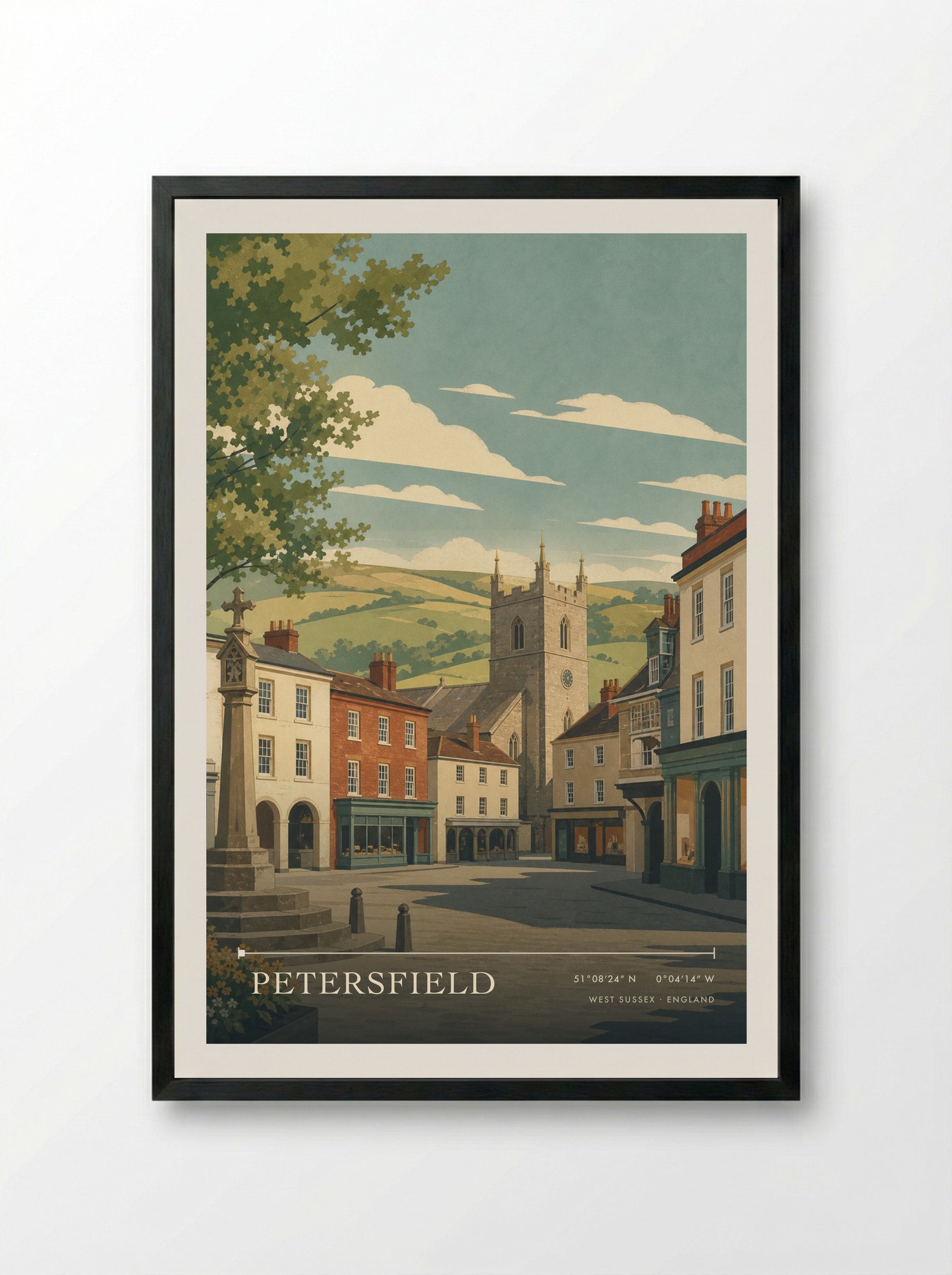 Petersfield West Sussex England Travel Poster - Framed Print Black