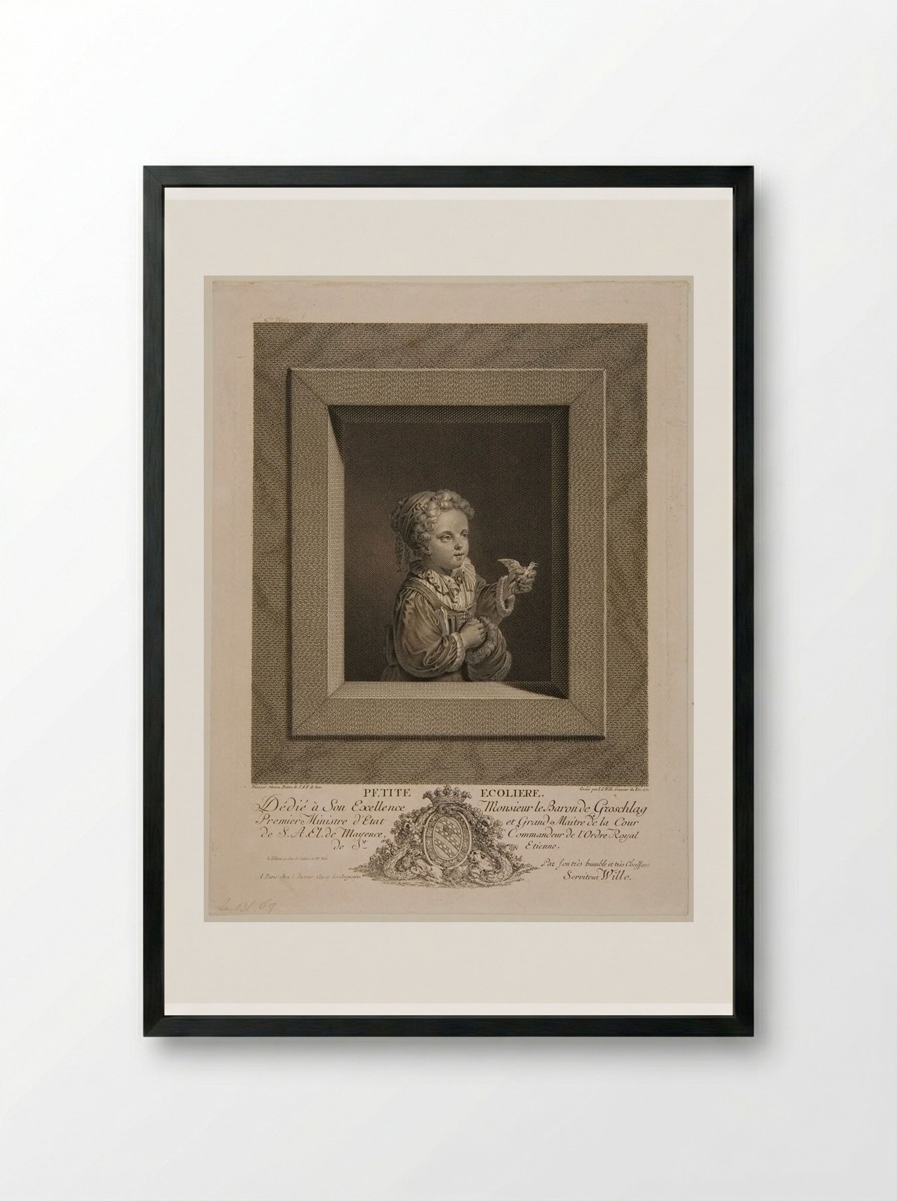 Petite Ecolière - Johann Georg Wille - Framed Print Black