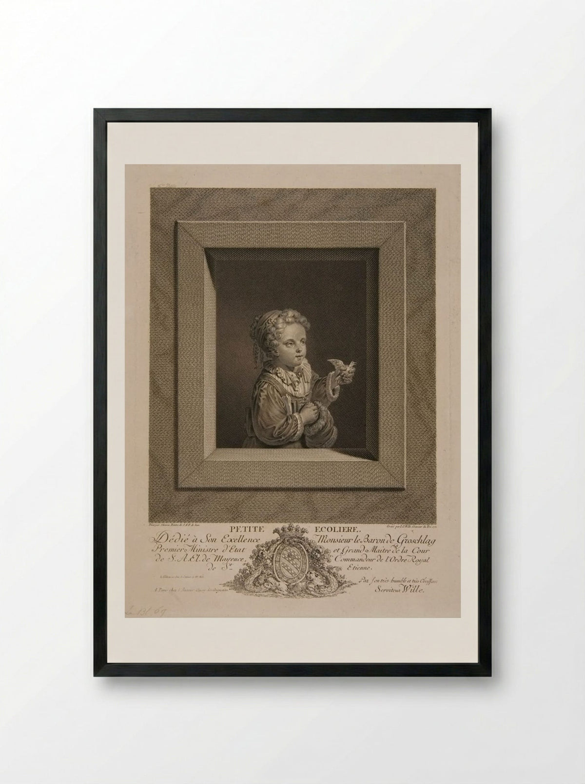 Petite Ecolière - Johann Georg Wille - Framed Print Black