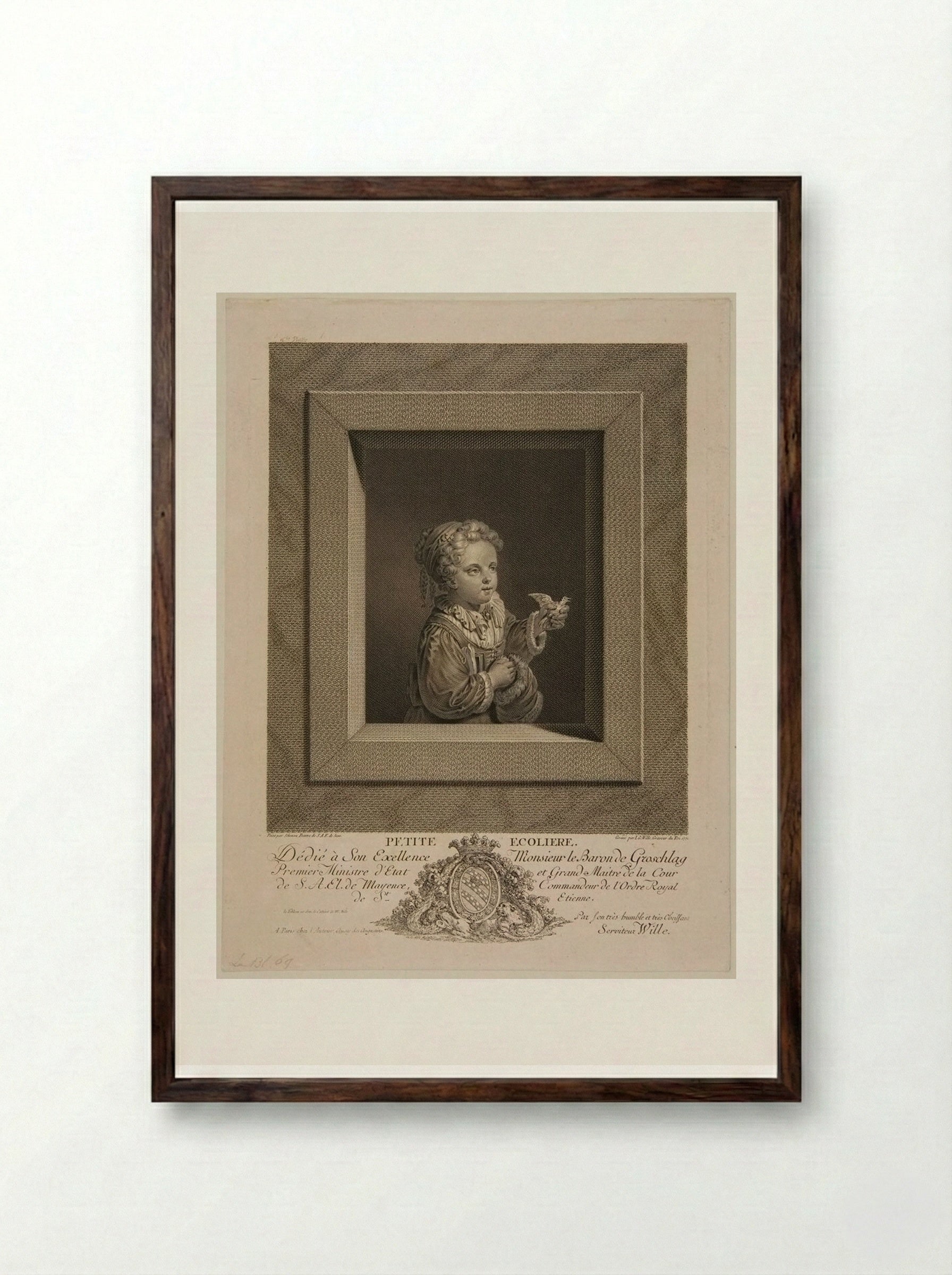 Petite Ecolière - Johann Georg Wille - Framed Print Dark Wood
