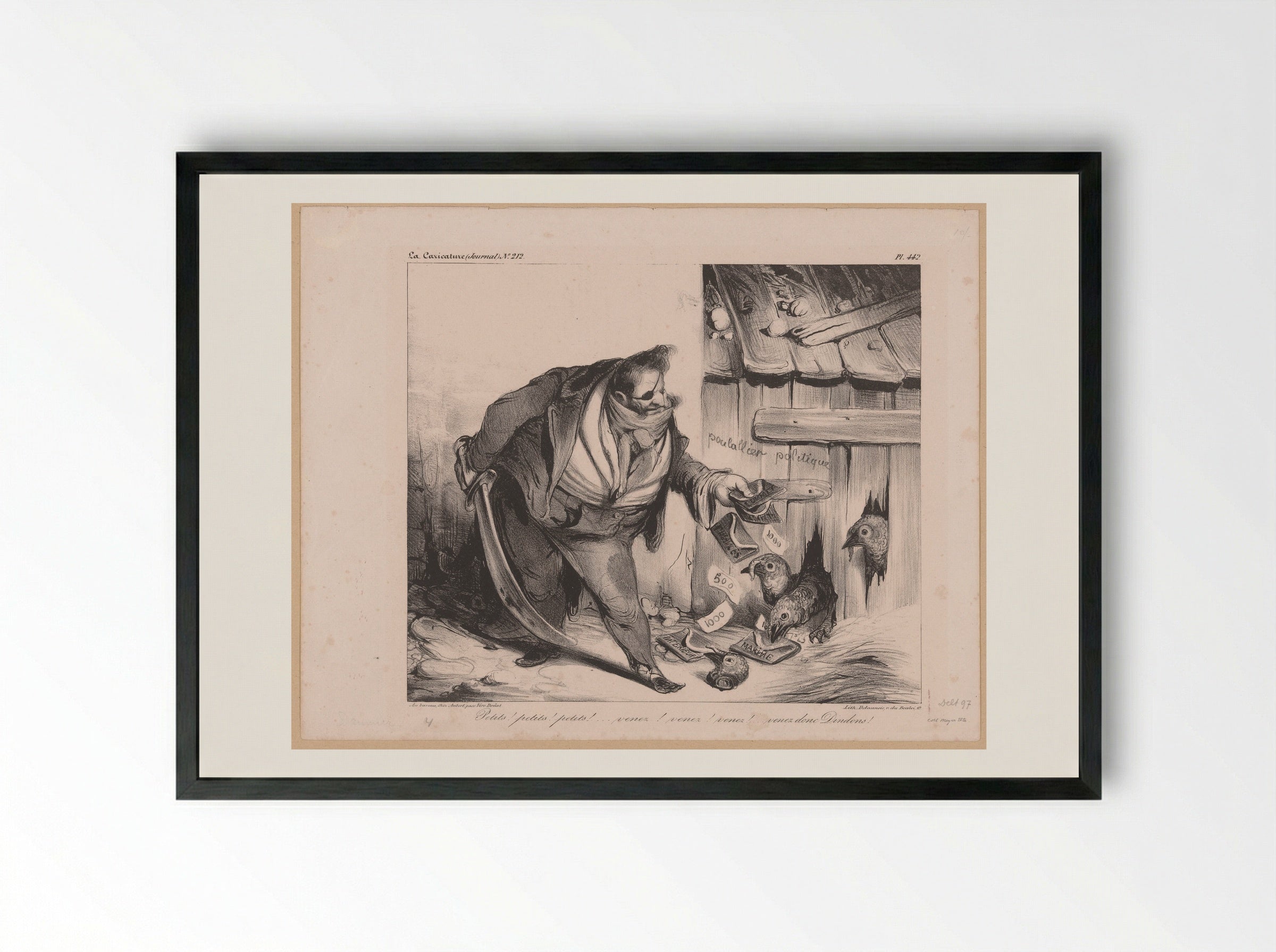 Petits! petits! petits!... venez! venez! venez! venez donc Dindons! - Honoré Daumier - Framed Print Black