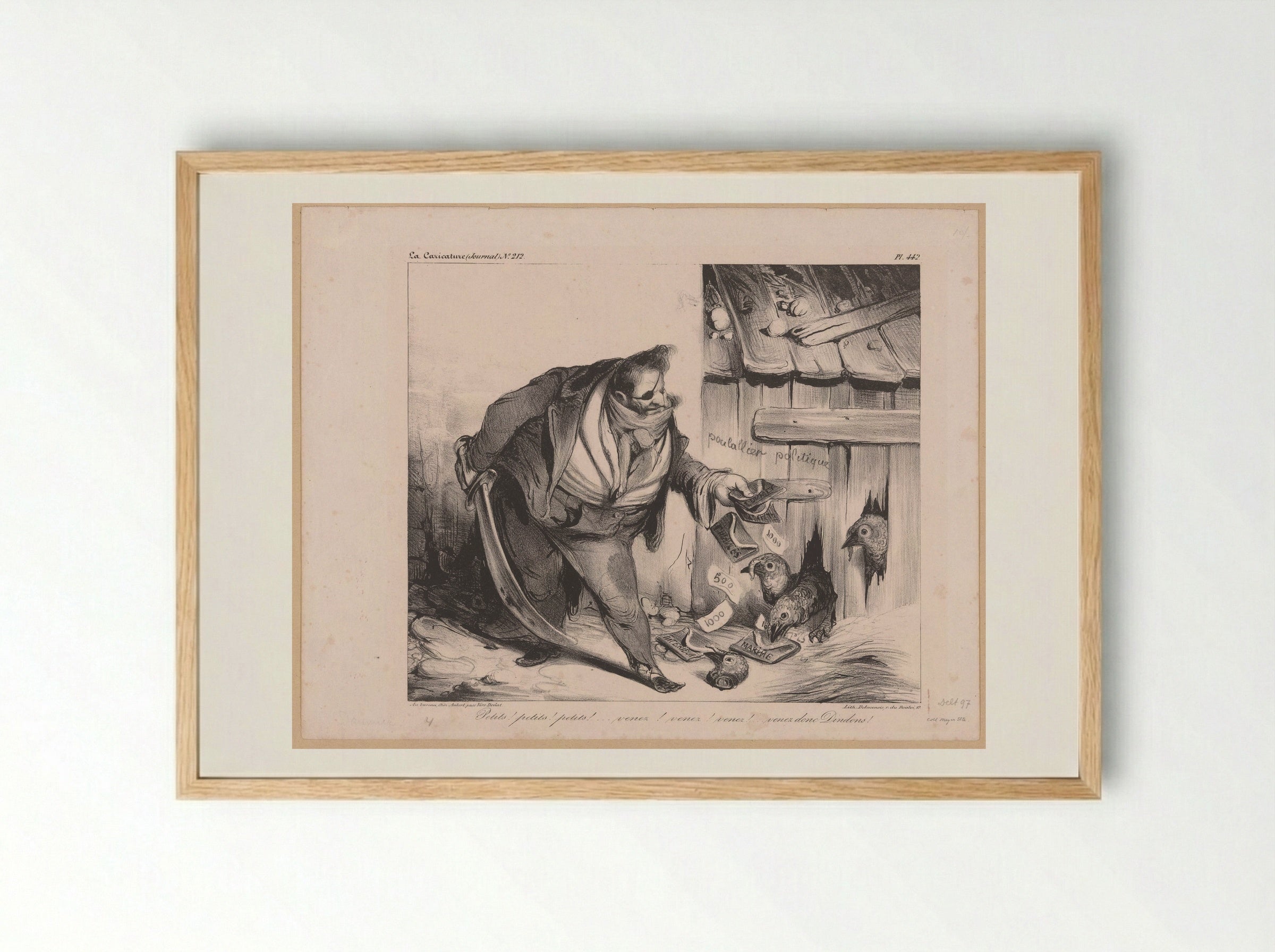 Petits! petits! petits!... venez! venez! venez! venez donc Dindons! - Honoré Daumier - Framed Print Wood