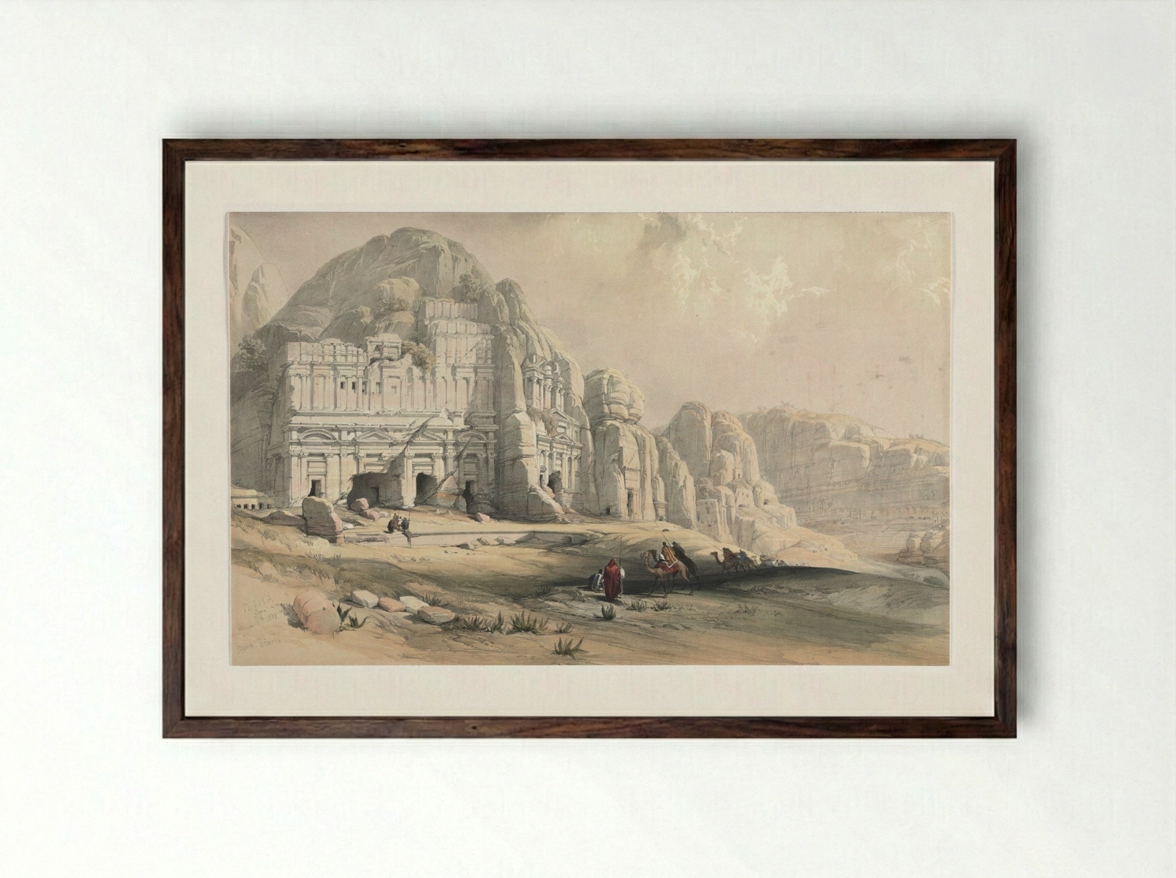 Petra, Eastern End of the Valley - David Roberts - Framed Print Dark Wood