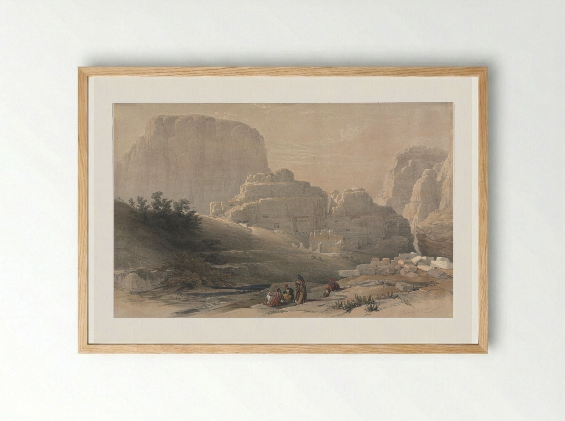 Petra, Lower End of the Valley, Viewing the Acropolis - David Roberts - Framed Print Wood