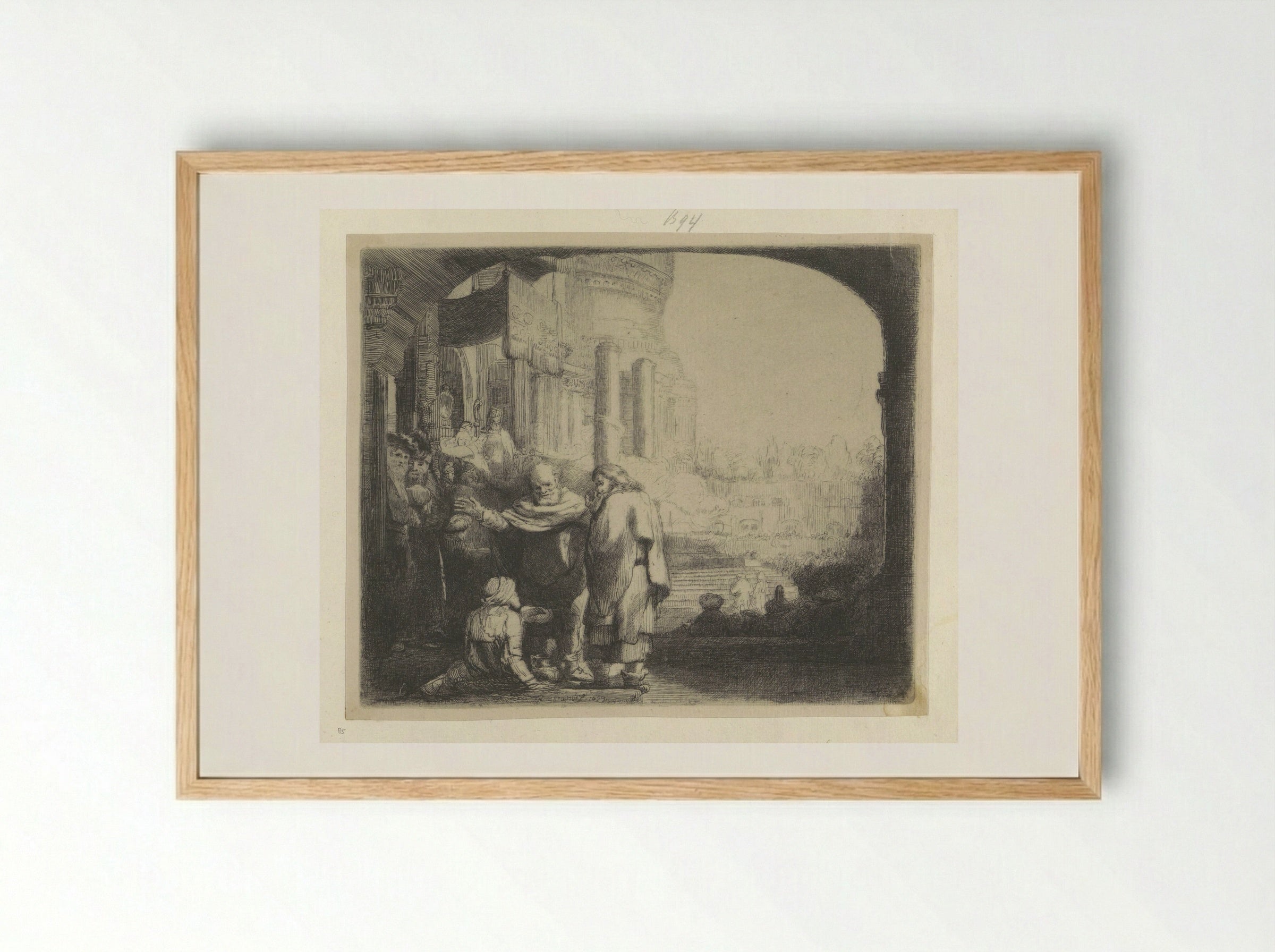 Petrus en Johannes genezen een verlamde man bij de tempelpoort - Henry Louis Basan - Framed Print Wood