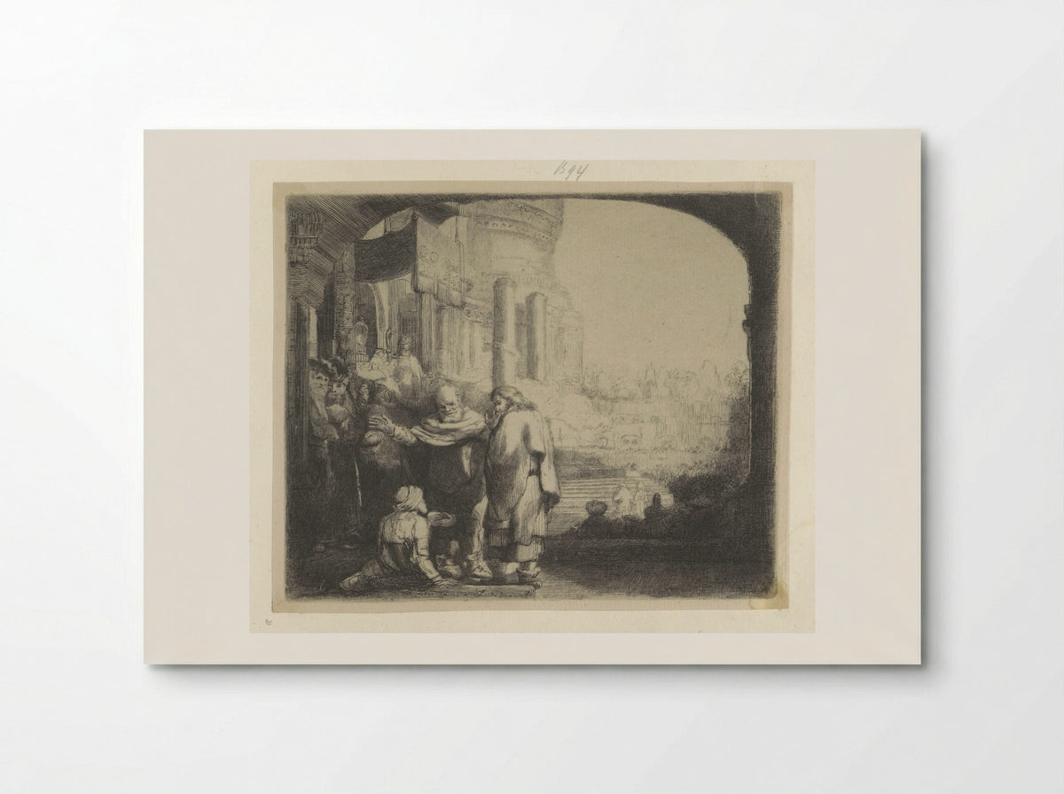 Petrus en Johannes genezen een verlamde man bij de tempelpoort - Henry Louis Basan - Poster