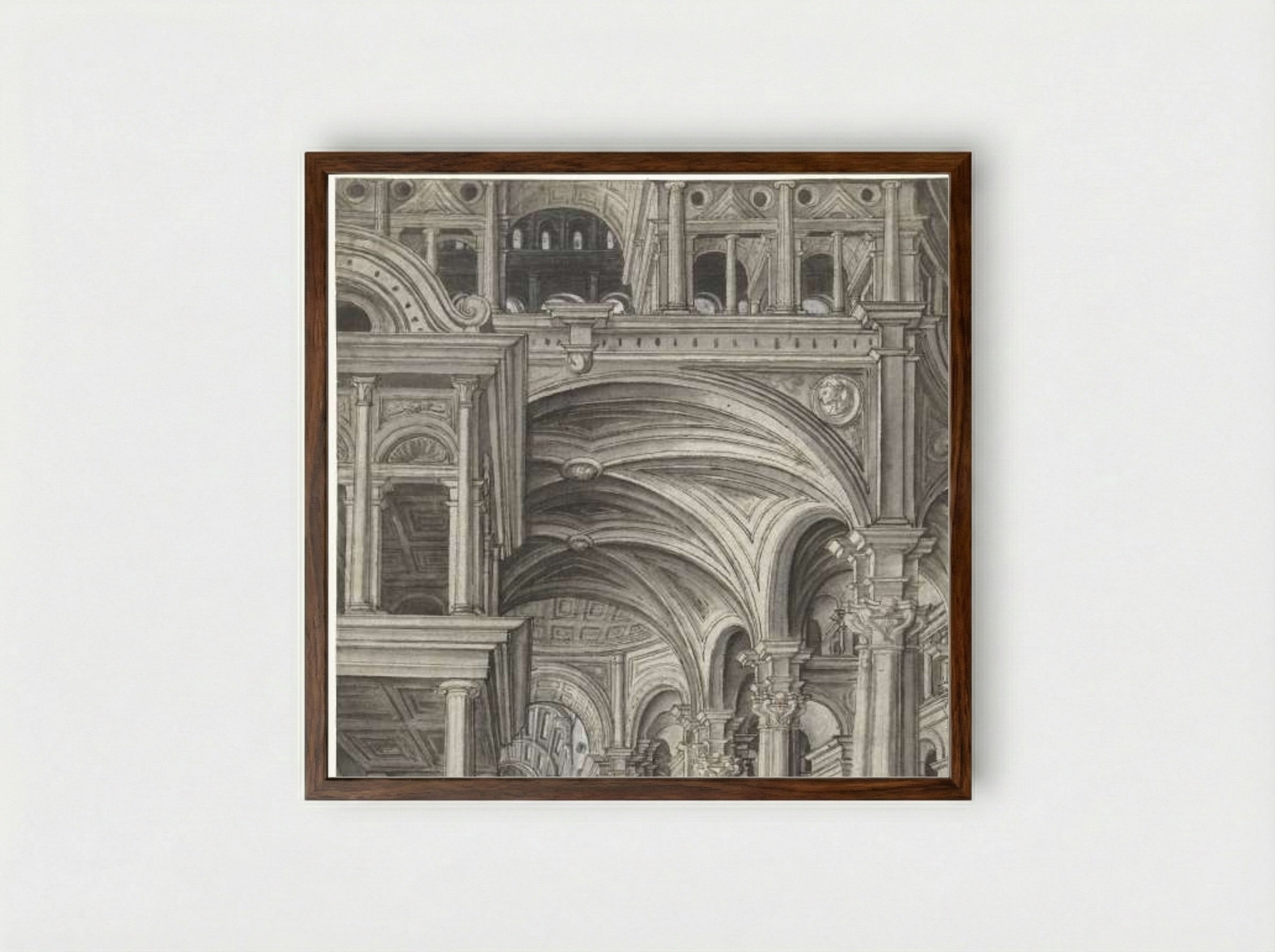 Petrus geneest de verlamde man in de tempel - Aertgen Claesz. van Leyden - Framed Print Dark Wood