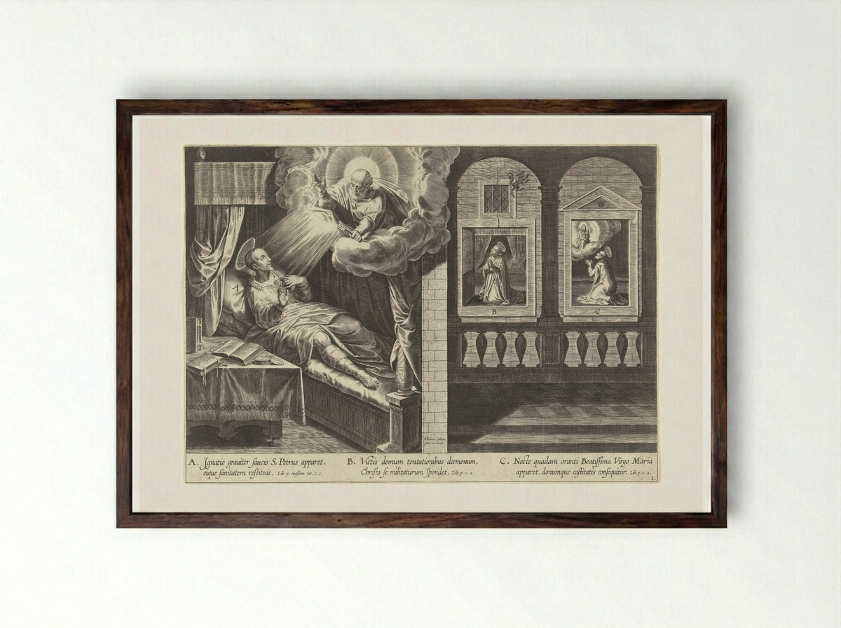 Petrus verschijnt aan Ignatius - Theodoor Galle - Framed Print Dark Wood