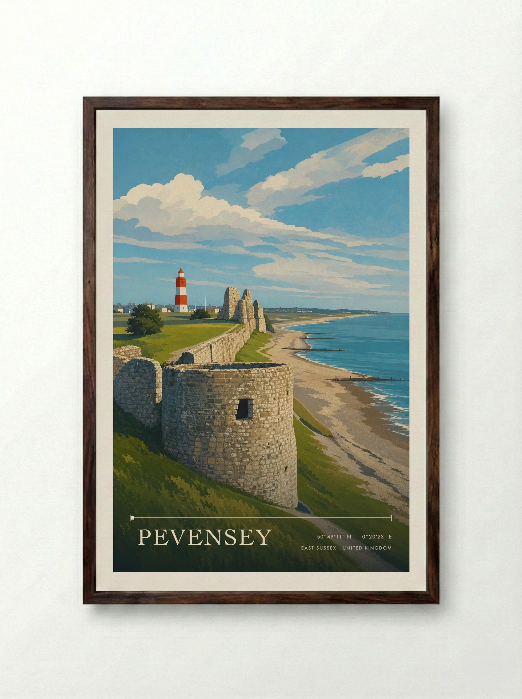 Pevensey East Sussex United Kingdom Travel Poster - Framed Print Dark Wood