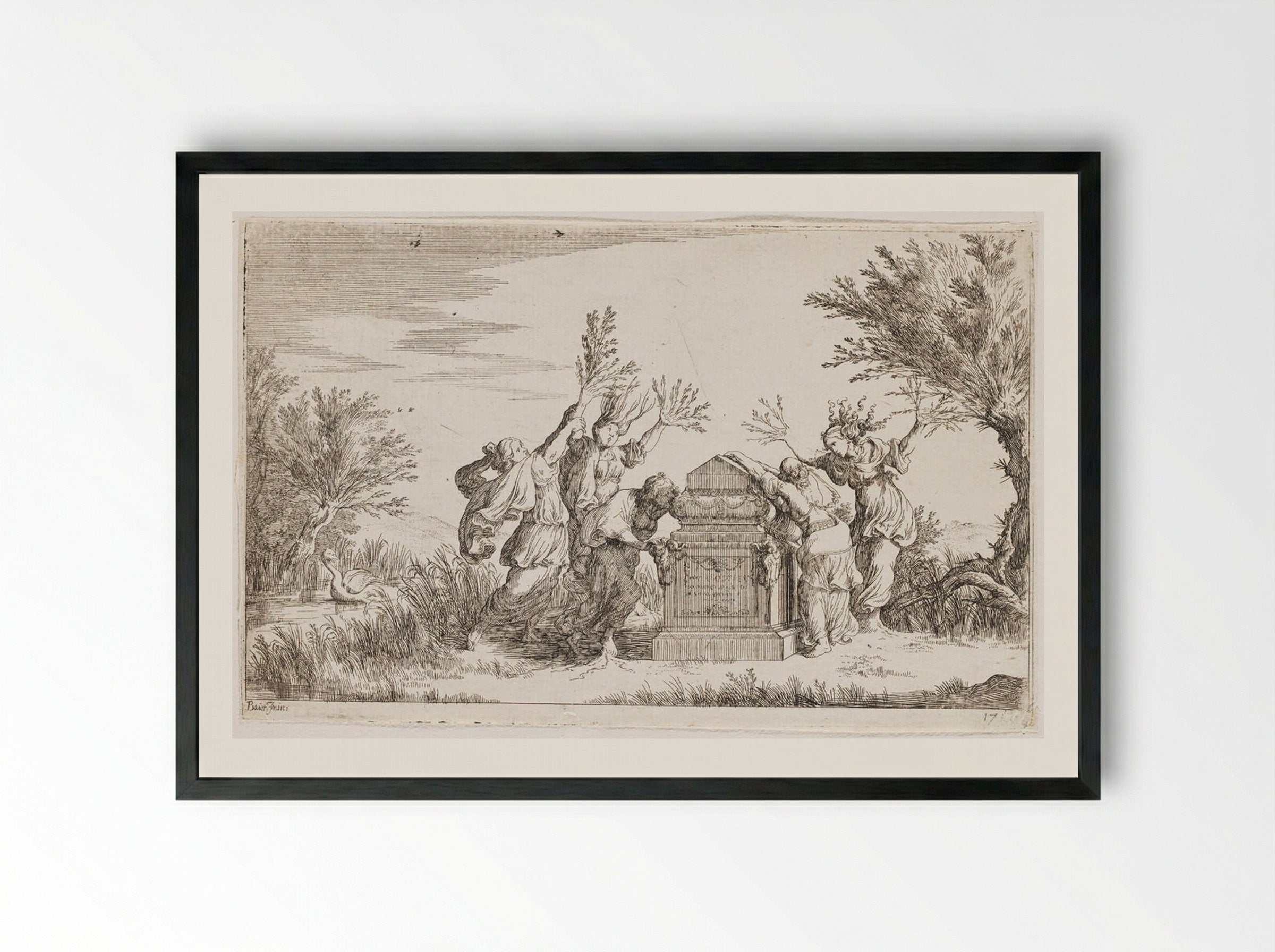 Phaethusa and Lampetie, the Sisters of Phaeton, Turn into Trees - Johann Wilhelm Baur - Framed Print Black