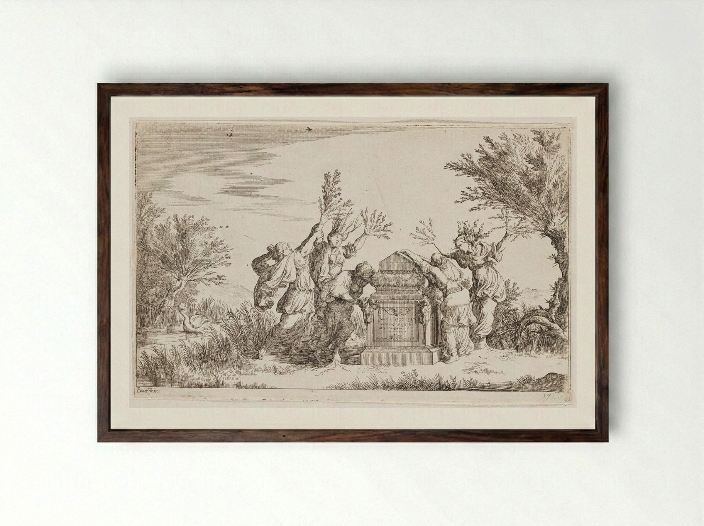 Phaethusa and Lampetie, the Sisters of Phaeton, Turn into Trees - Johann Wilhelm Baur - Framed Print Dark Wood