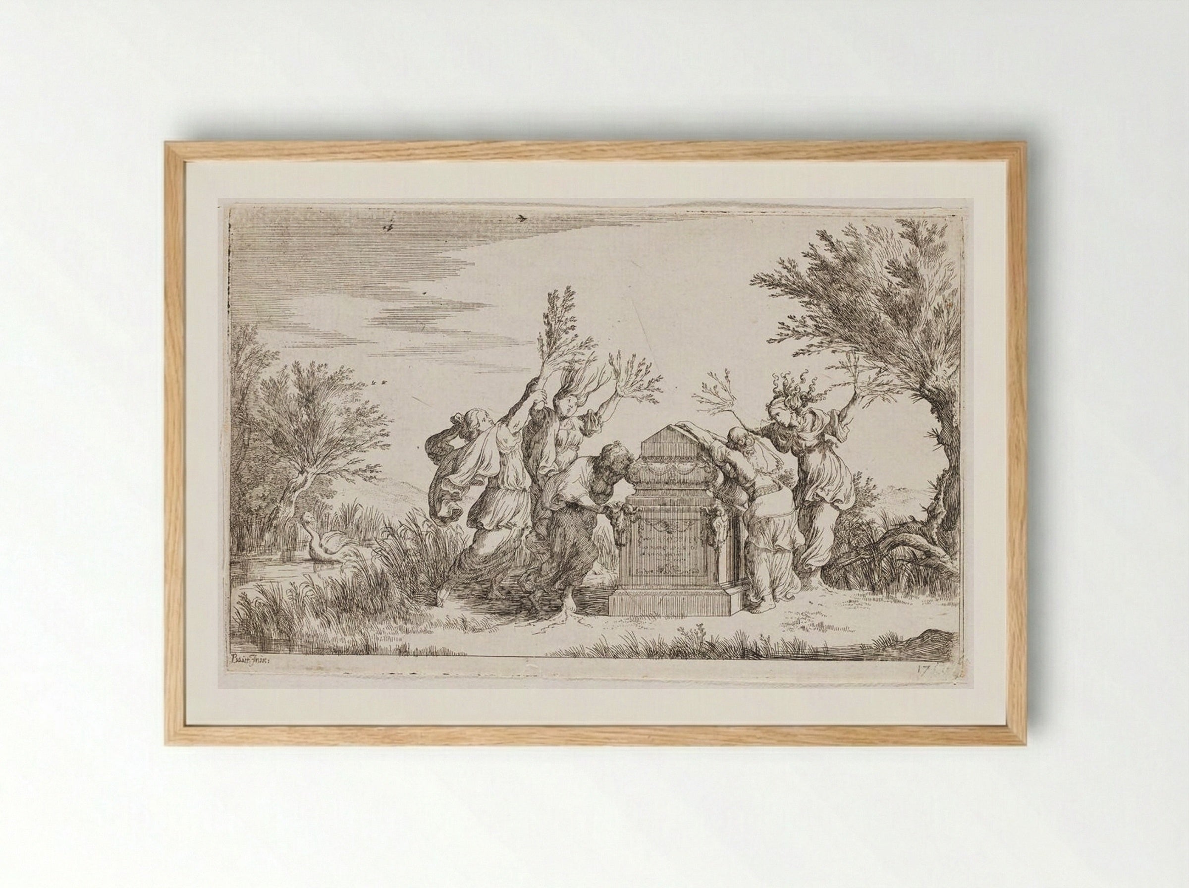 Phaethusa and Lampetie, the Sisters of Phaeton, Turn into Trees - Johann Wilhelm Baur - Framed Print Wood