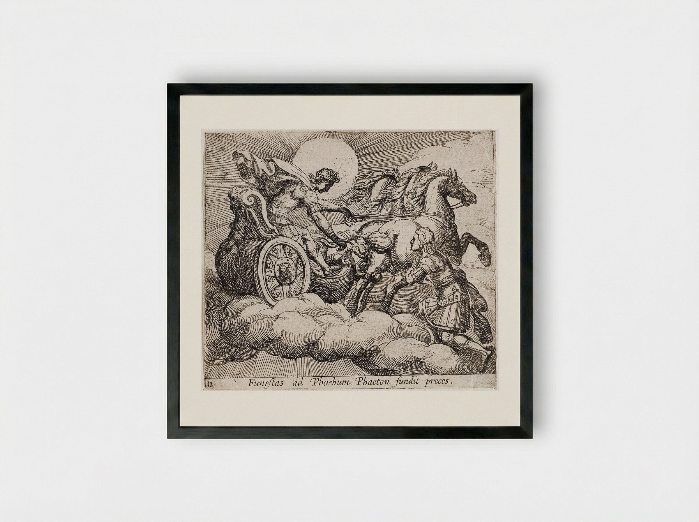 Phaeton before Apollo - Antonio Tempesta - Framed Print Black