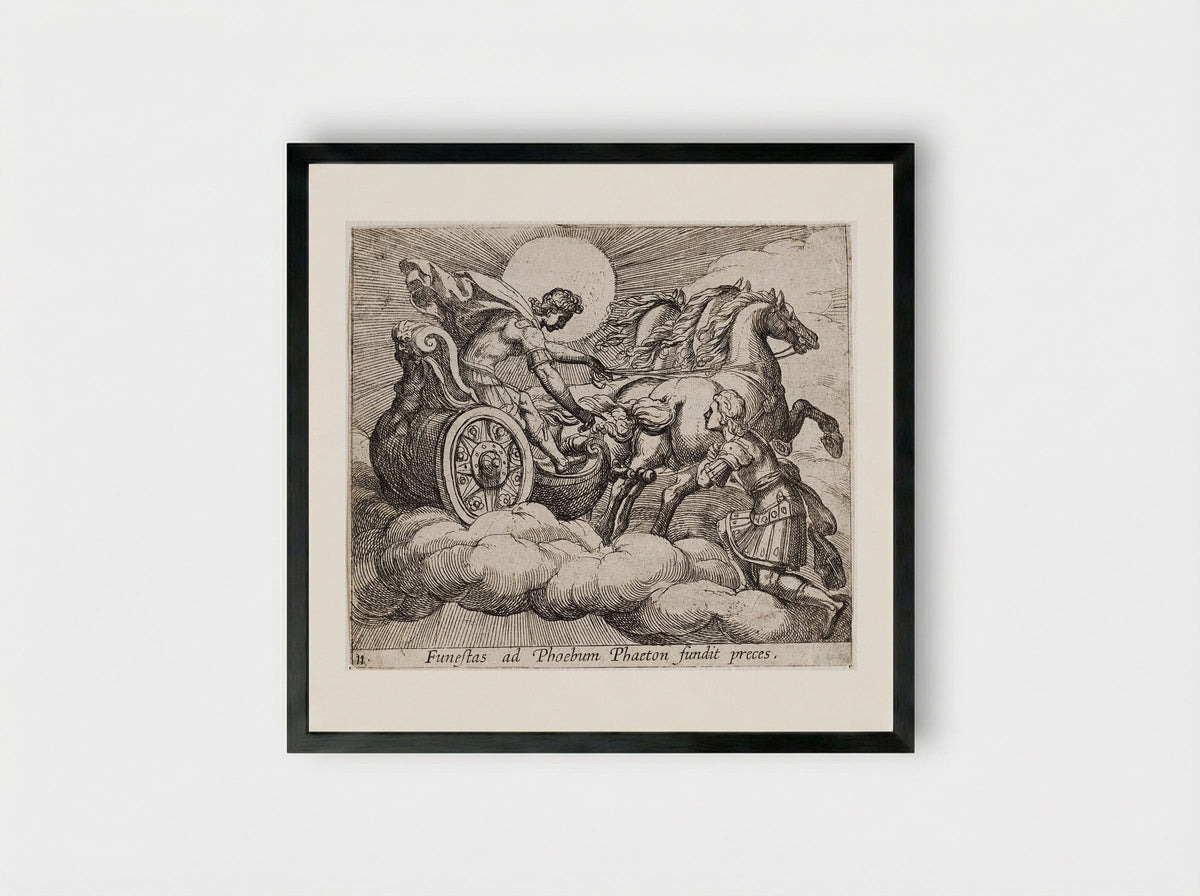 Phaeton before Apollo - Antonio Tempesta - Framed Print Black