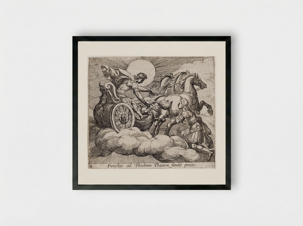 Phaeton before Apollo - Antonio Tempesta - Framed Print Black