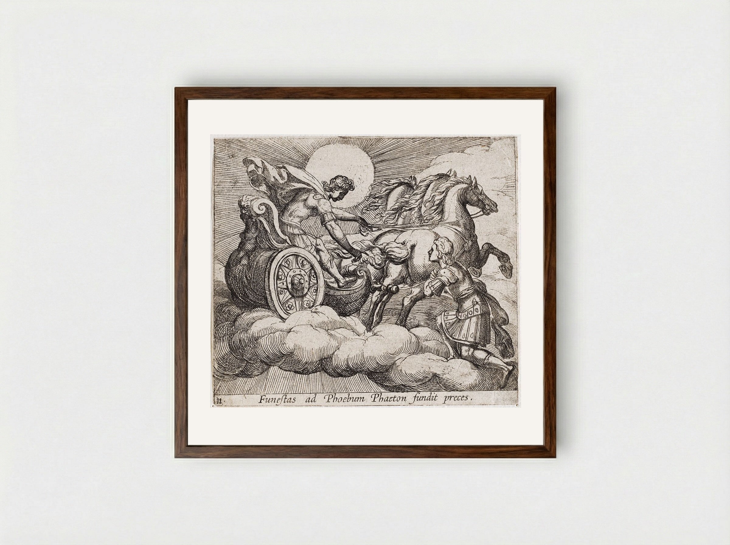 Phaeton before Apollo - Antonio Tempesta - Framed Print Dark Wood