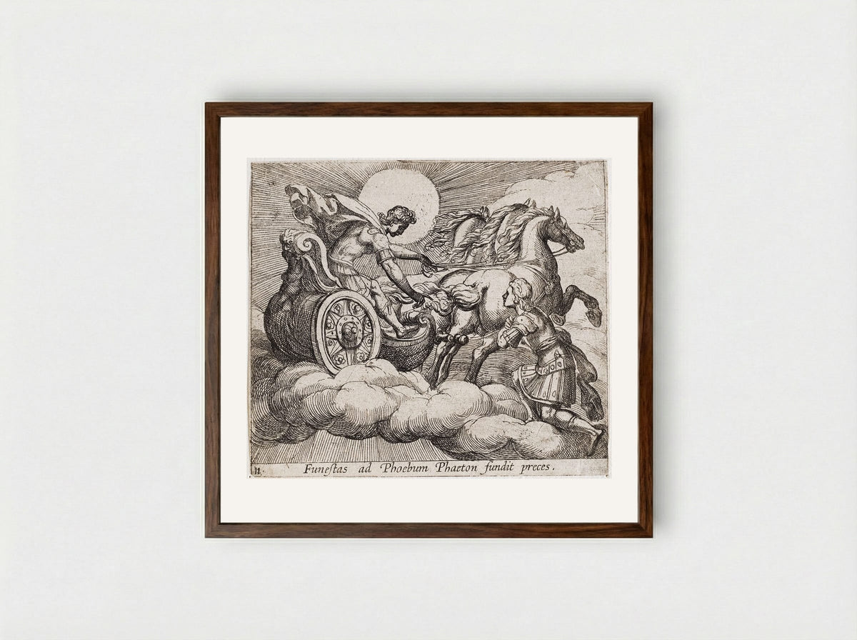 Phaeton before Apollo - Antonio Tempesta - Framed Print Dark Wood