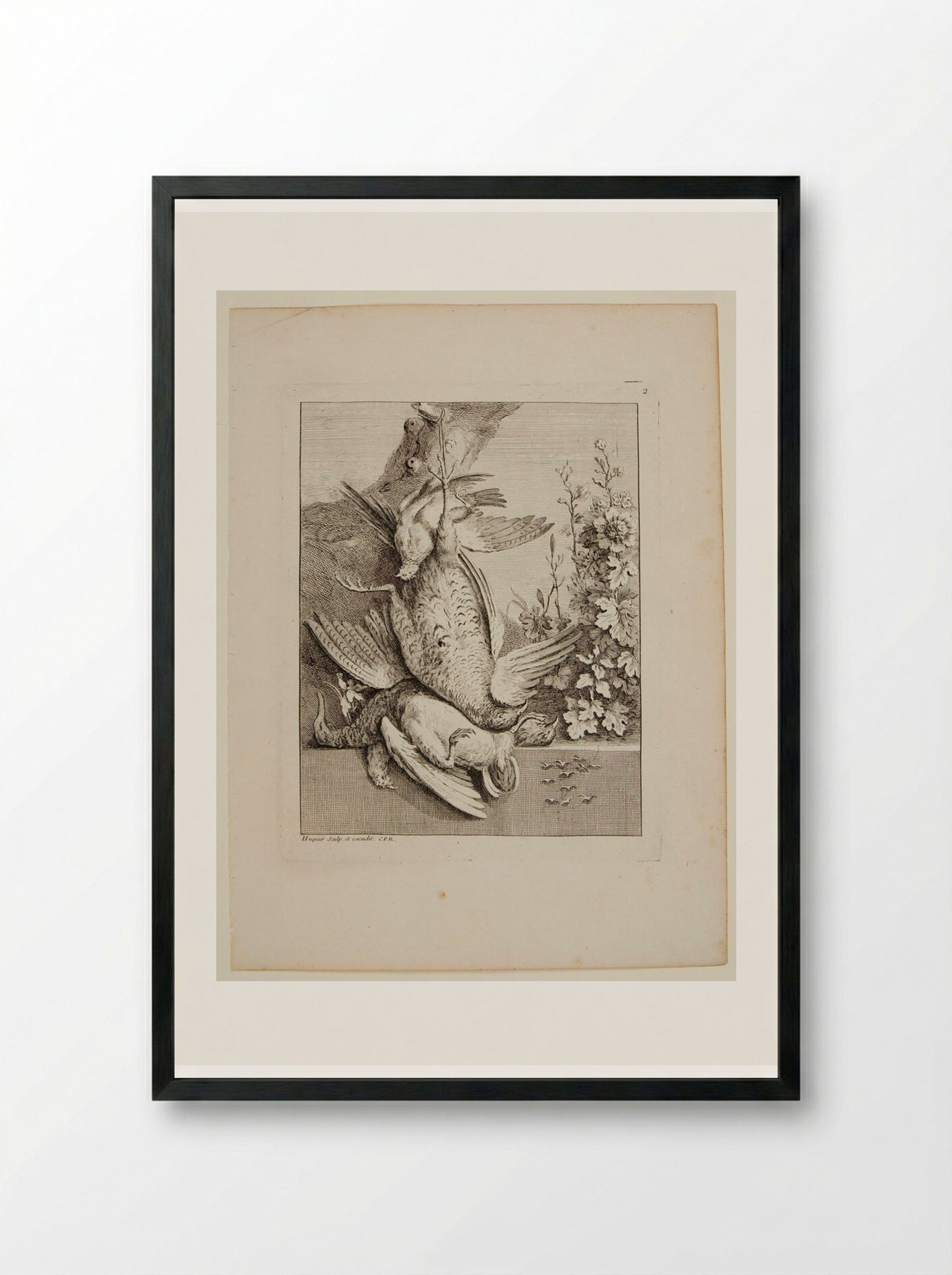Pheasant, Duck and Three Quails - Gabriel Huquier - Framed Print Black
