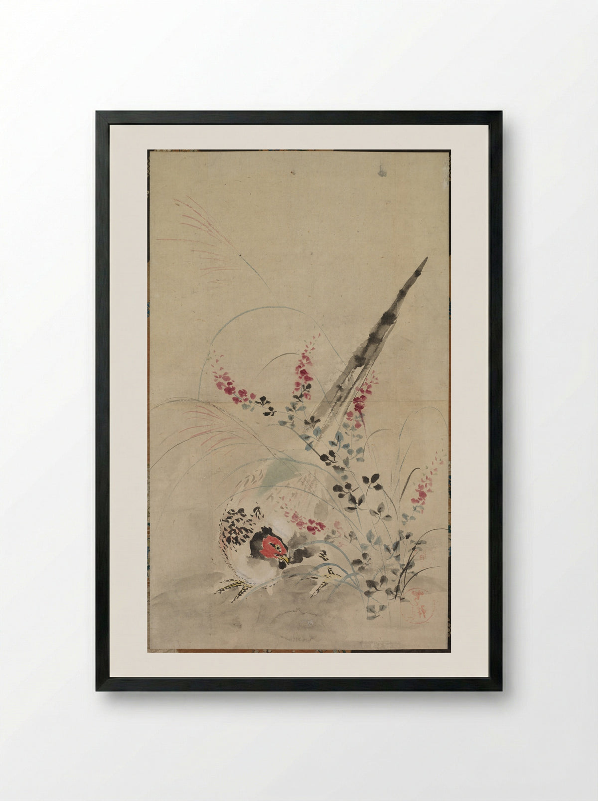 Pheasant and Grasses - Ogata Kōrin - Framed Print Black