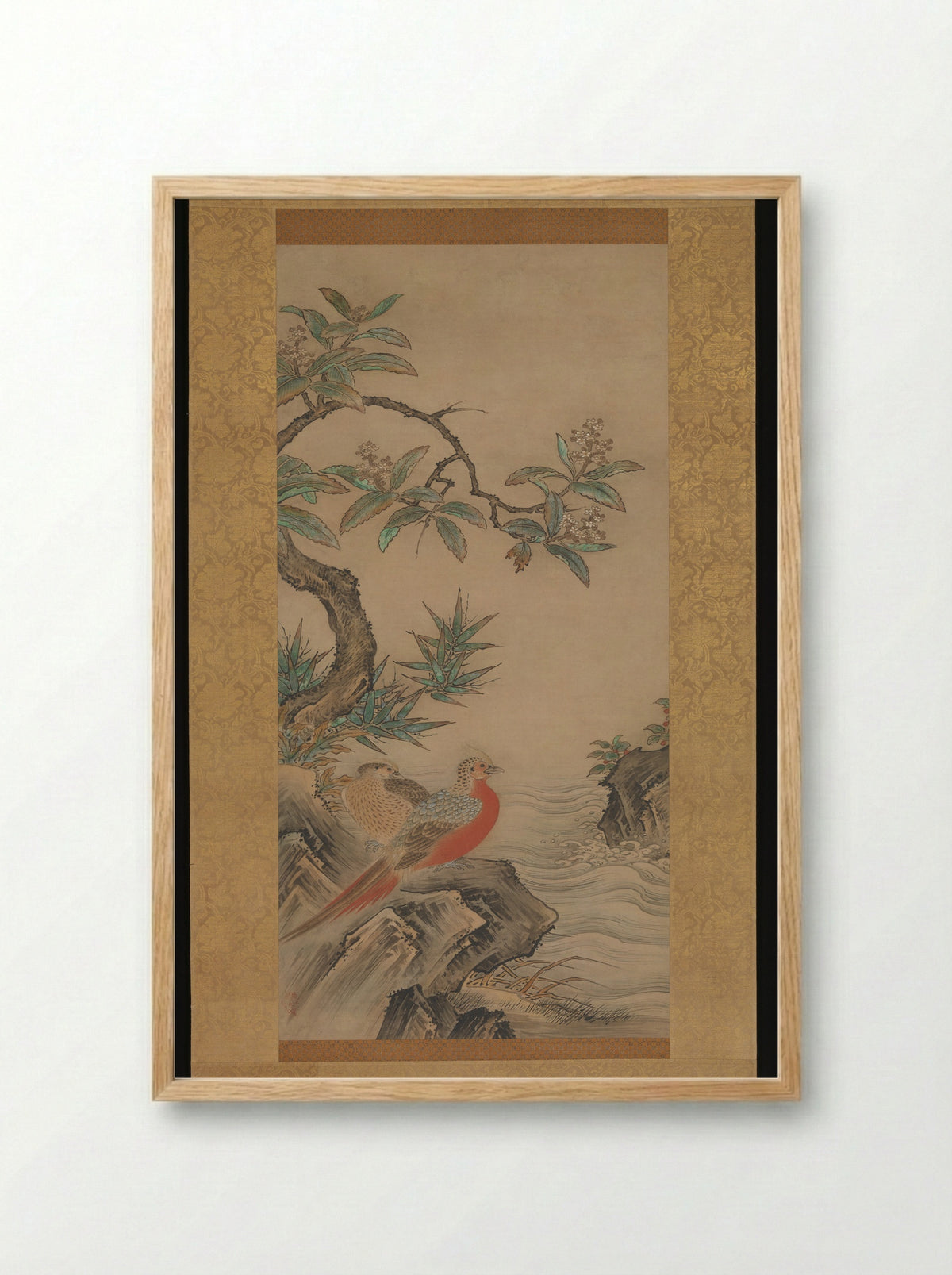 Pheasants among Trees: Flowers of the Four Seasons - Kano Shōei - Framed Print Wood
