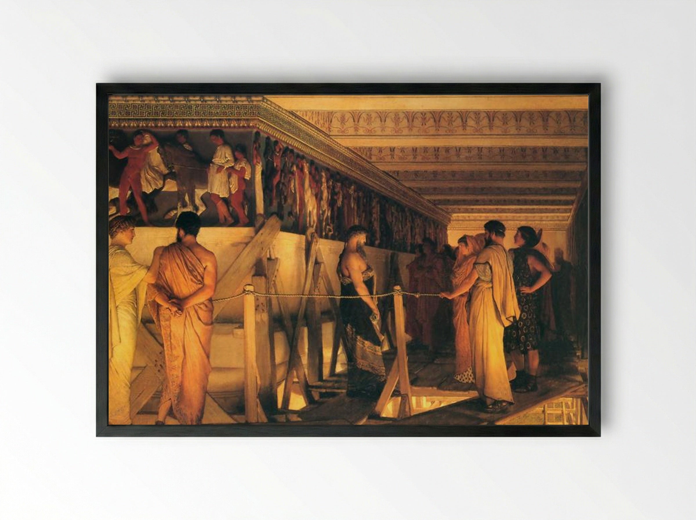 Phidias Showing the Frieze of the Parthenon to his Friends - Sir Lawrence Alma-Tadema - Framed Print Black