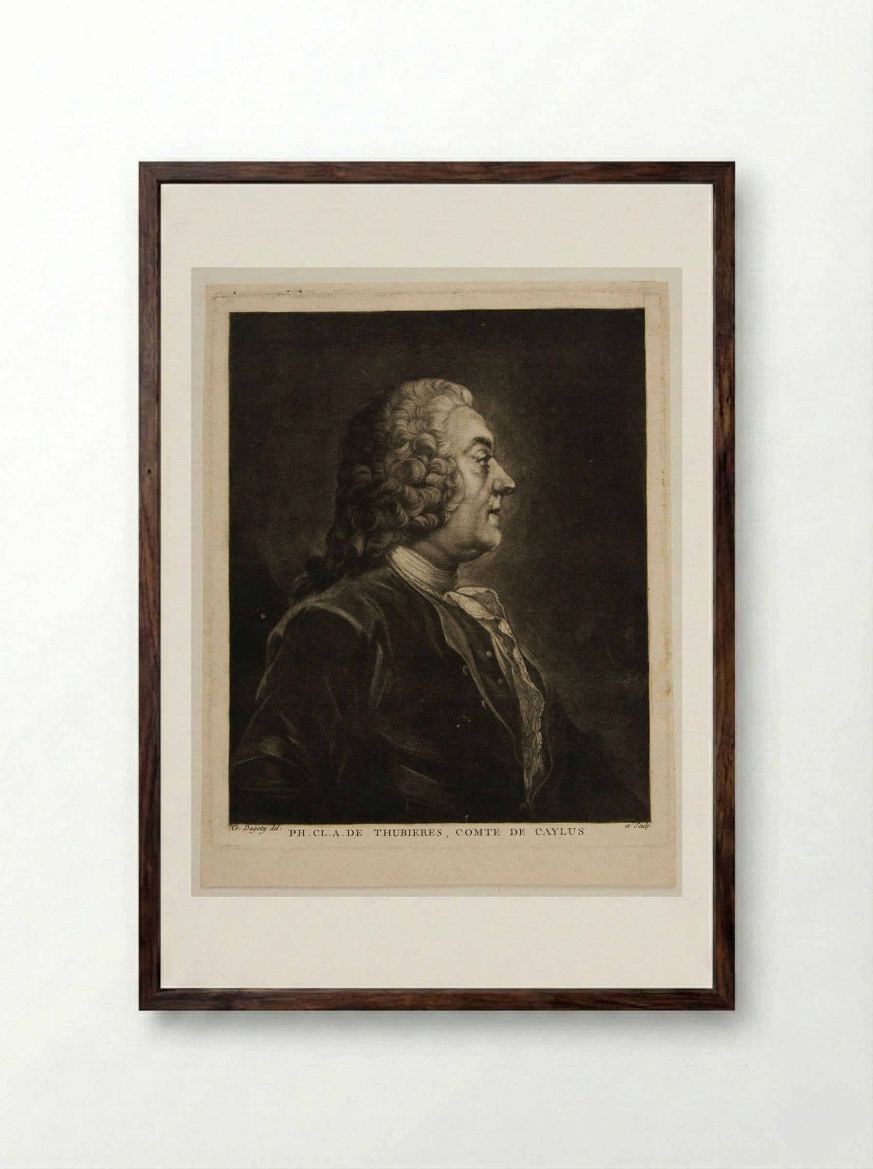 Philip Claude A. de Thubières, Comte de Caylus - Édouard Gautier d'Agoty - Framed Print Dark Wood