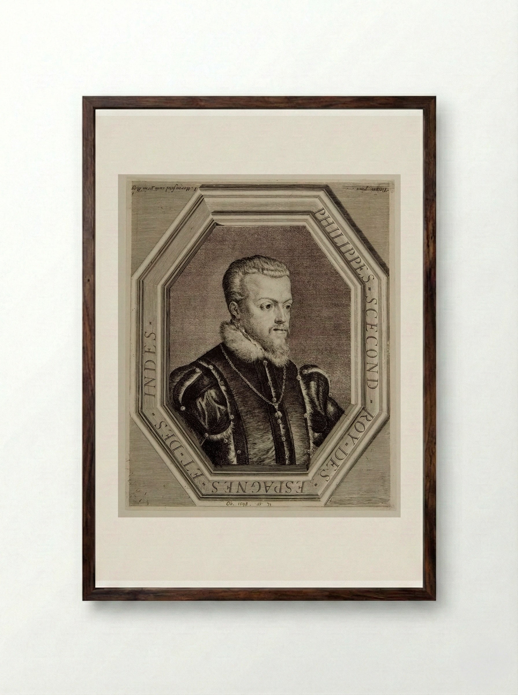 Philip II of Spain - Jean Morin - Framed Print Dark Wood